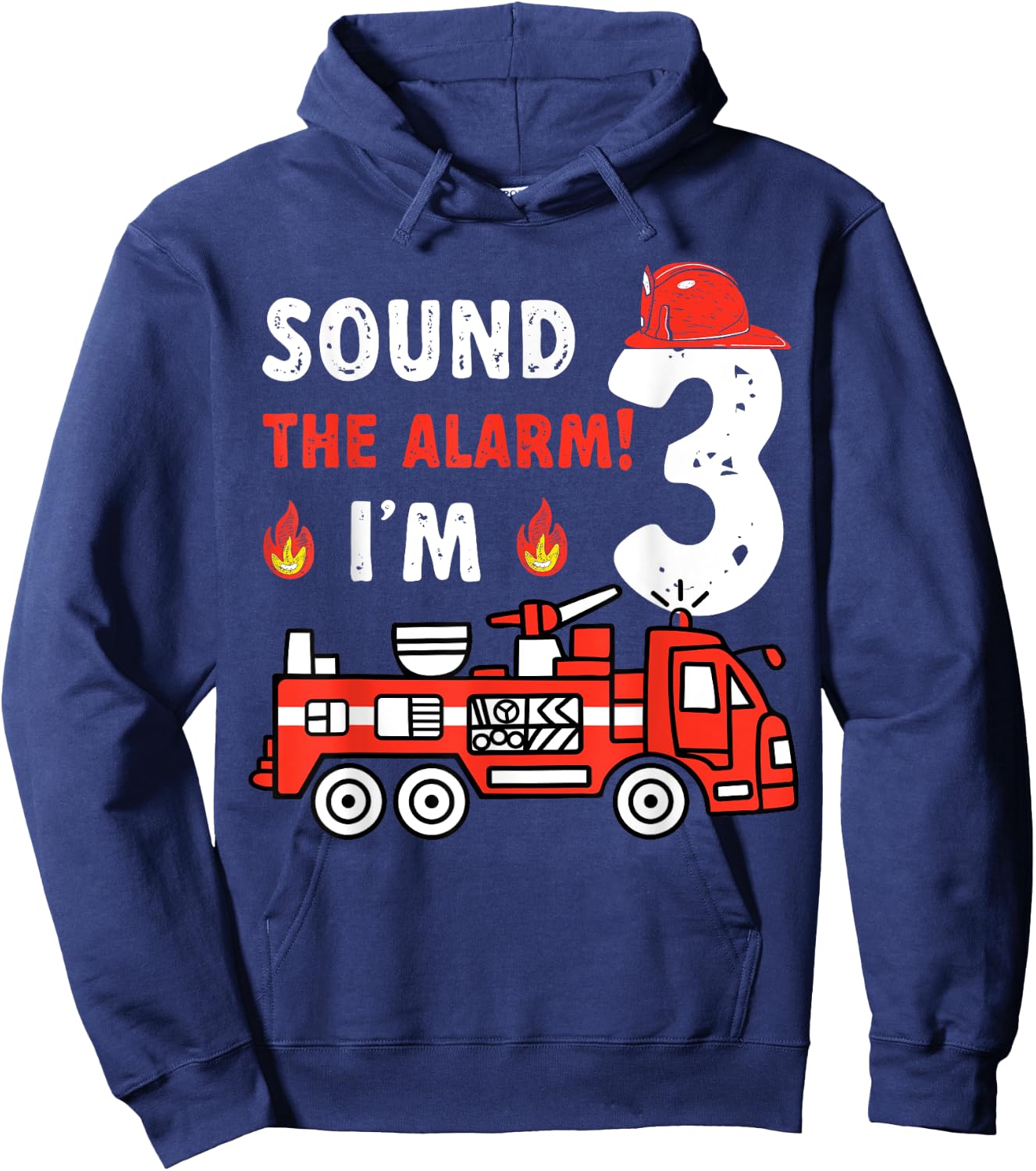 Sound Alarm I'm 3 Fire Truck 3rd Birthday Firefighter Kids Hoodie - Hoodie | Navy