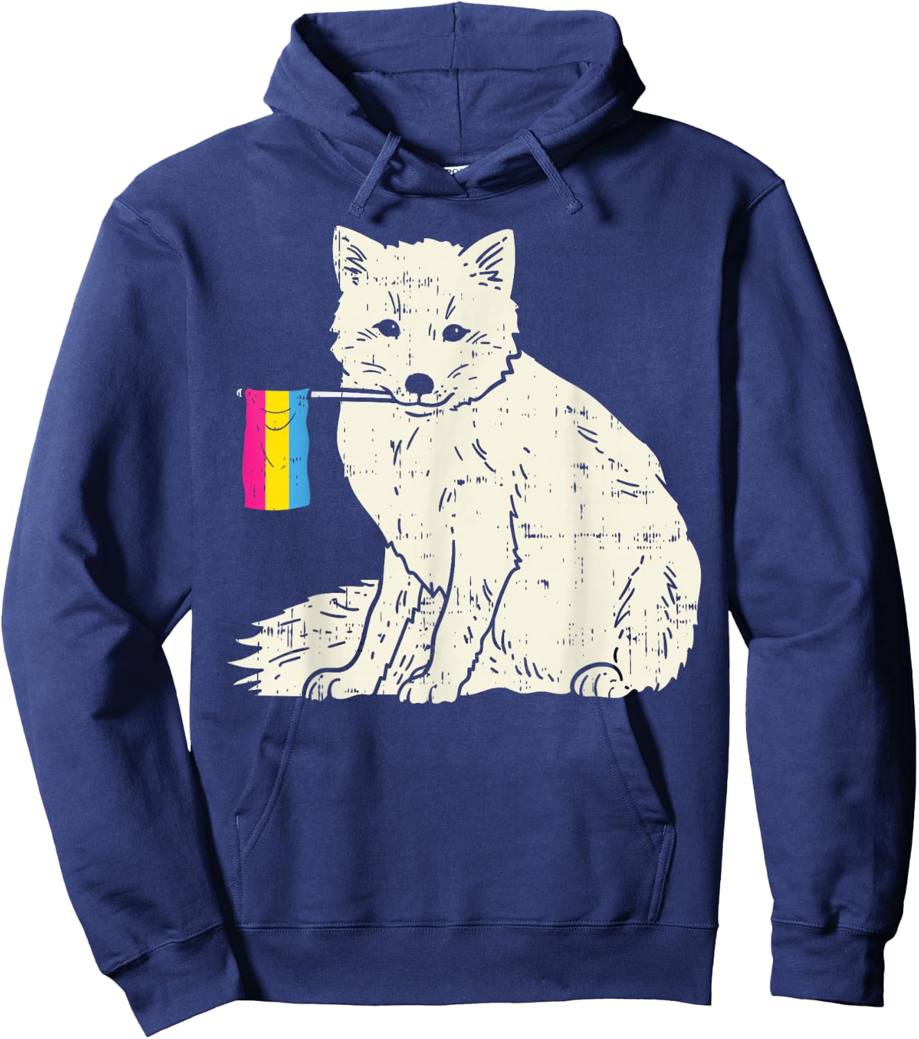Snow Fox Pansexual Pride Flag Pan LGBT Animal Lover Gift Hoodie - Hoodie | Navy