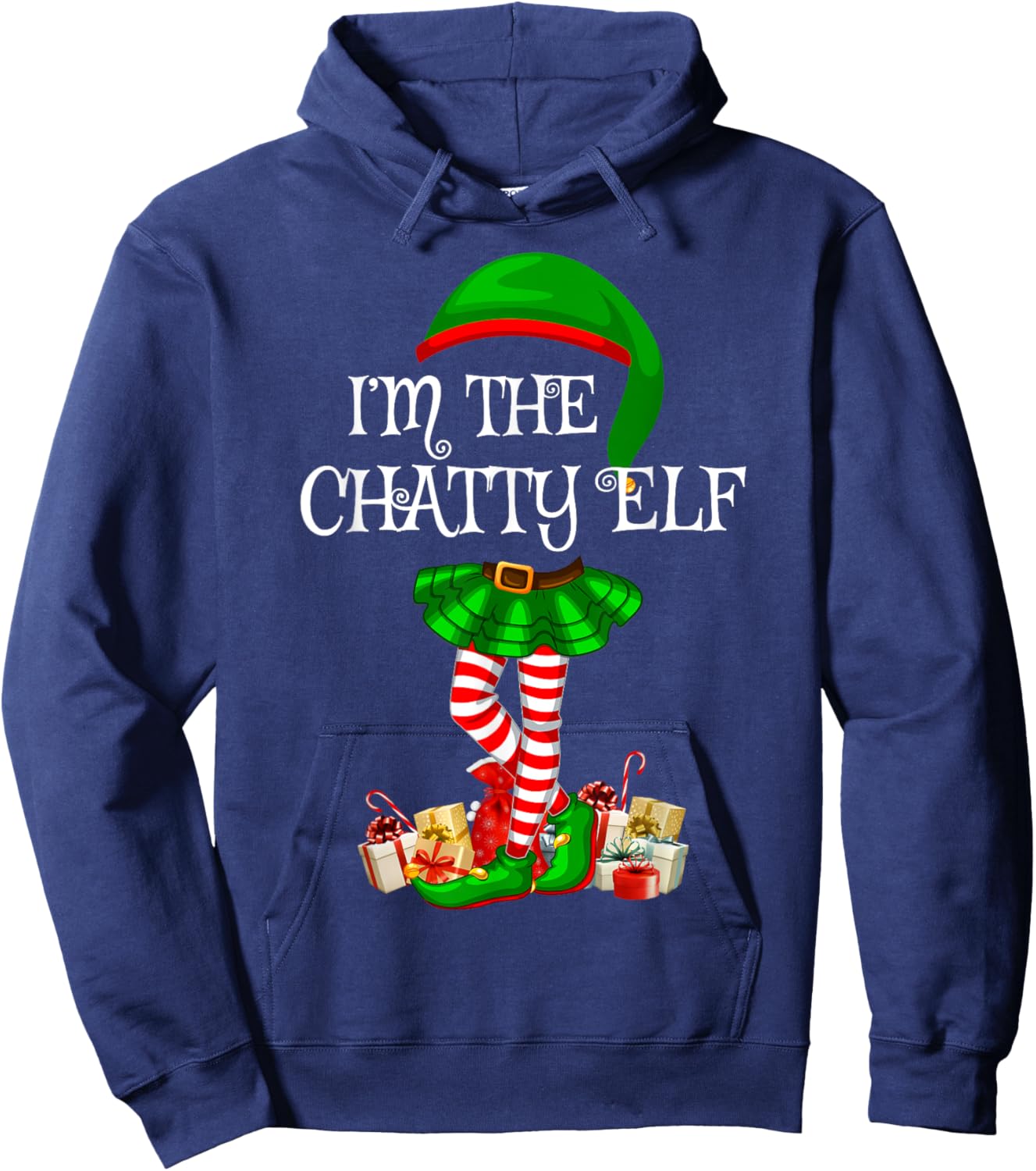 Matching Family Women Girls I'm The Chatty Elf Christmas Hoodie - Hoodie | Navy