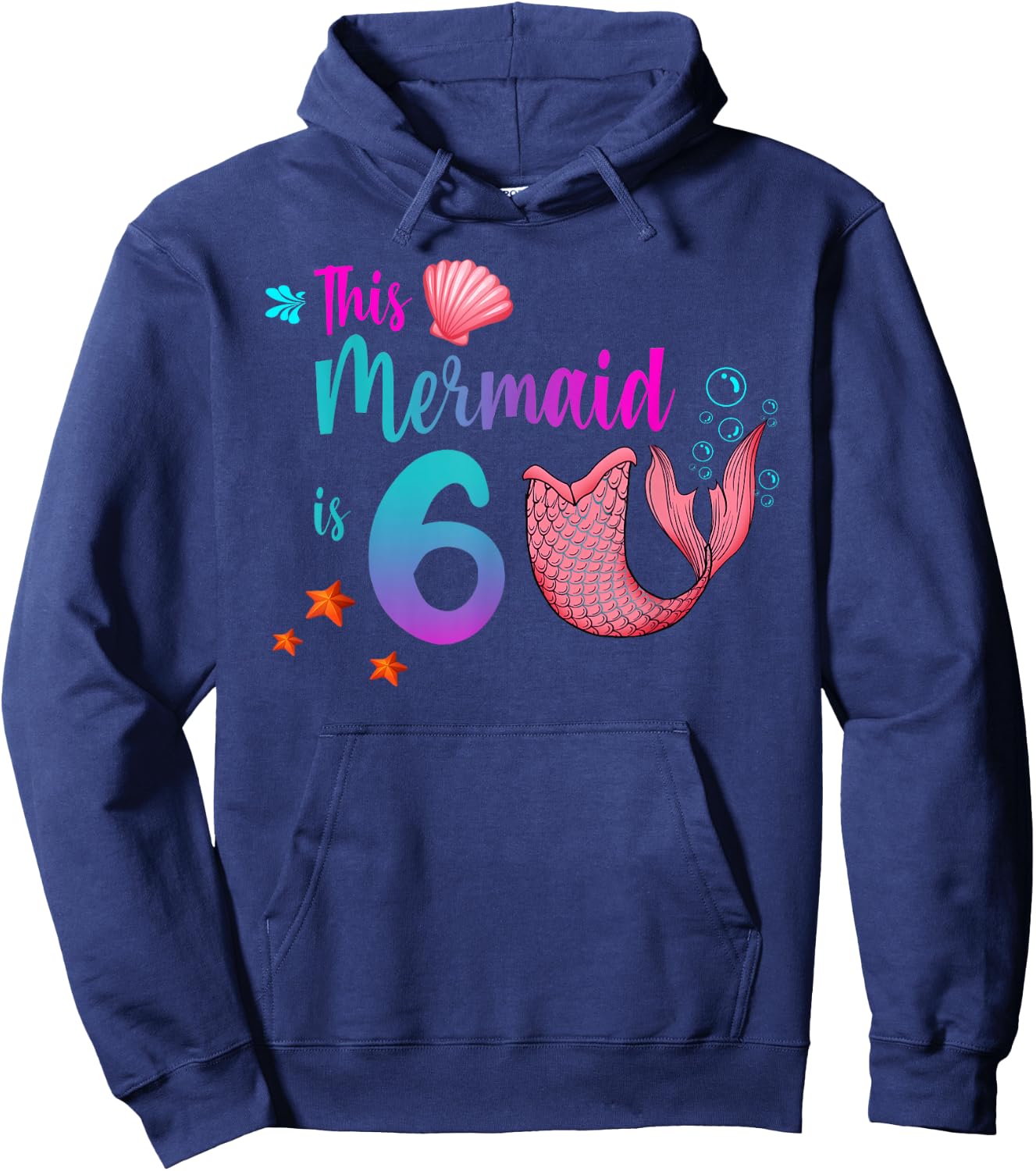 Mermaid 6th Birthday Squad Girl Tail 6 yo Swim Funny Gift Hoodie - Hoodie | Navy