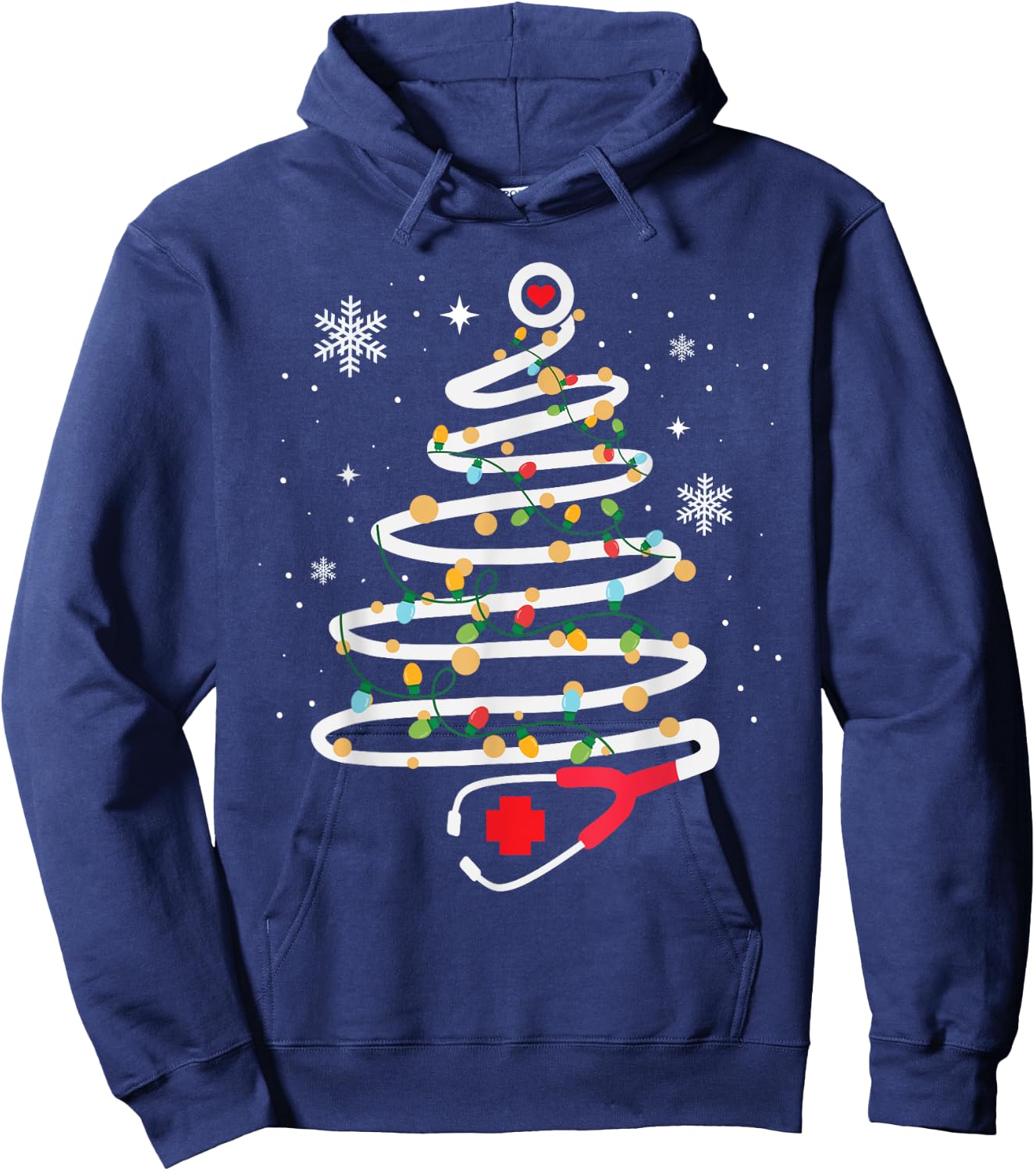 Stethoscope Christmas Tree Cute Healthcare RN Holiday Hoodie - Hoodie | Navy