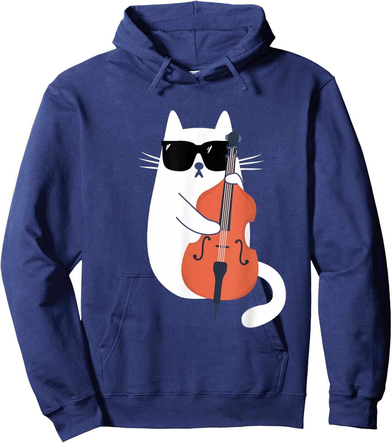 Funny Cat Wearing Sunglasses Playing Double Bass Musician Hoodie - Hoodie | Navy