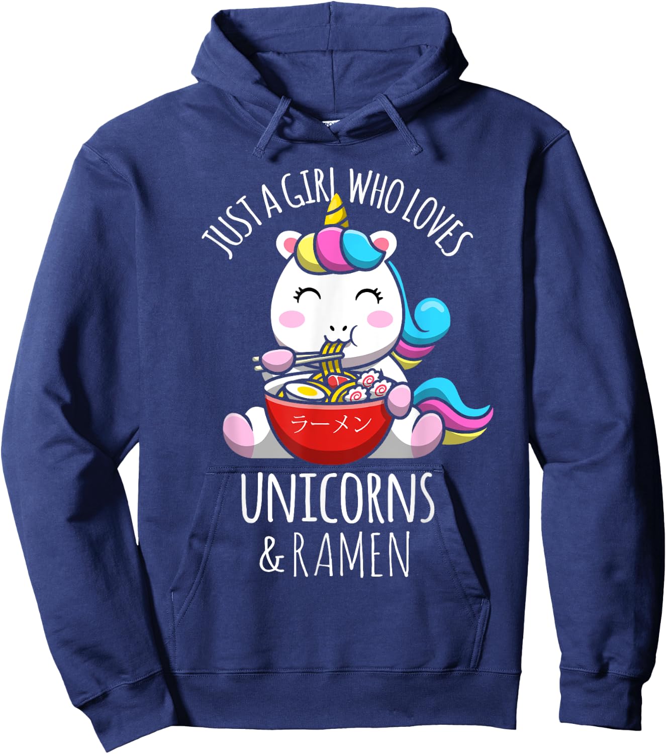 Just A Girl Who Loves Unicorns & Ramen Japanese Anime Otaku Hoodie - Hoodie | Navy