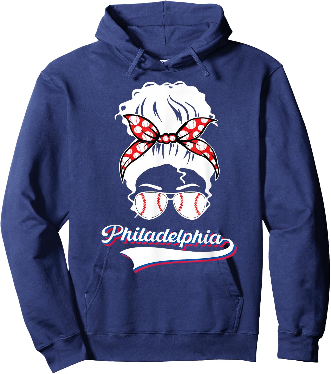 Vintage Philadelphia Leopard Messy Bun Philly Fans Hoodie - Hoodie | Navy