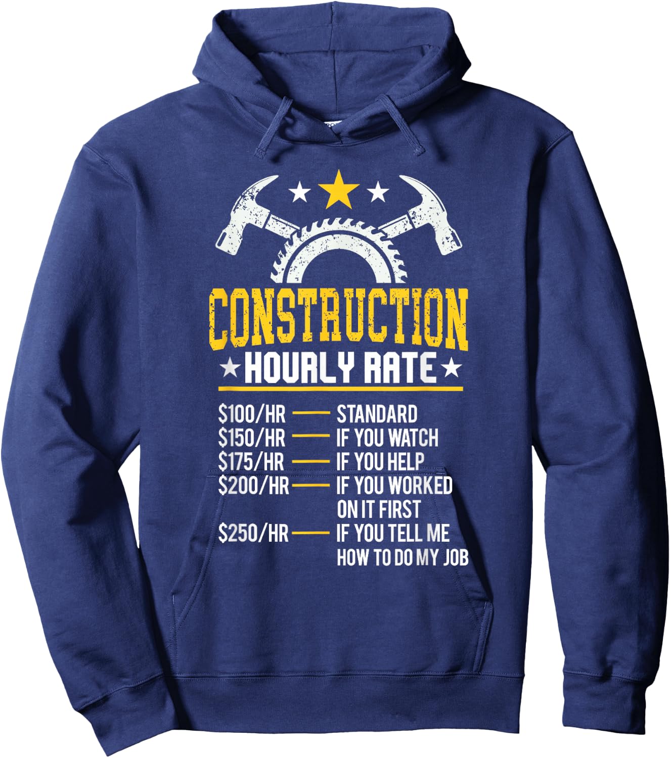 Bau Gift Co. Funny Construction Hourly Rate Contractor - Men's Black Small Classic Fit Short Sleeve Hoodie - Hoodie | Navy