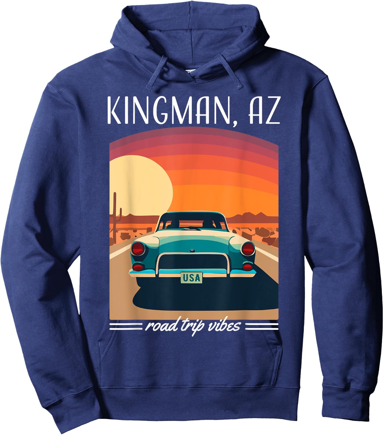Kingman AZ Retro Highway Nostalgic Vintage Car Design Hoodie - Hoodie | Navy