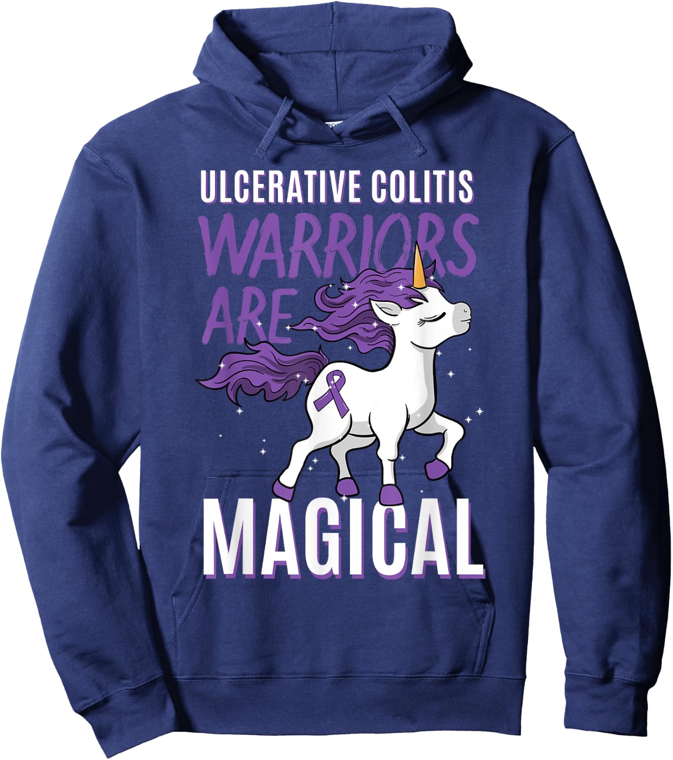 Ulcerative Colitis Awareness IBD Unicorn Purple Ribbon Gift Hoodie - Hoodie | Navy