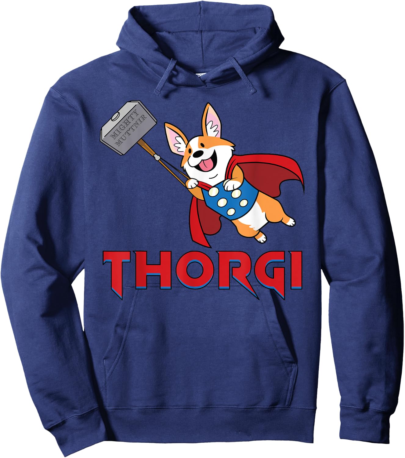Thorgi and the Mighty Muttnir Corgi Norse God Parody Hoodie - Hoodie | Navy