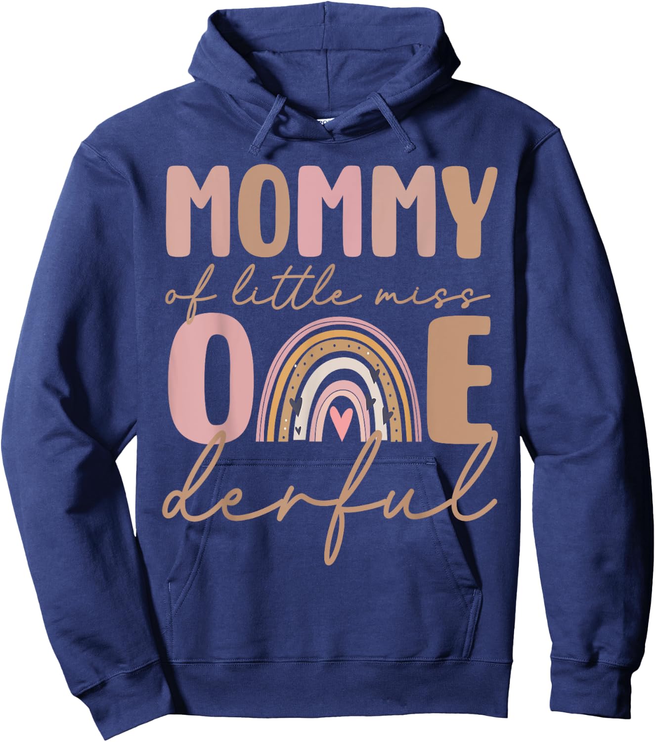 Mommy of Little Miss Onederful First Birthday Boho Rainbow Hoodie - Hoodie | Navy