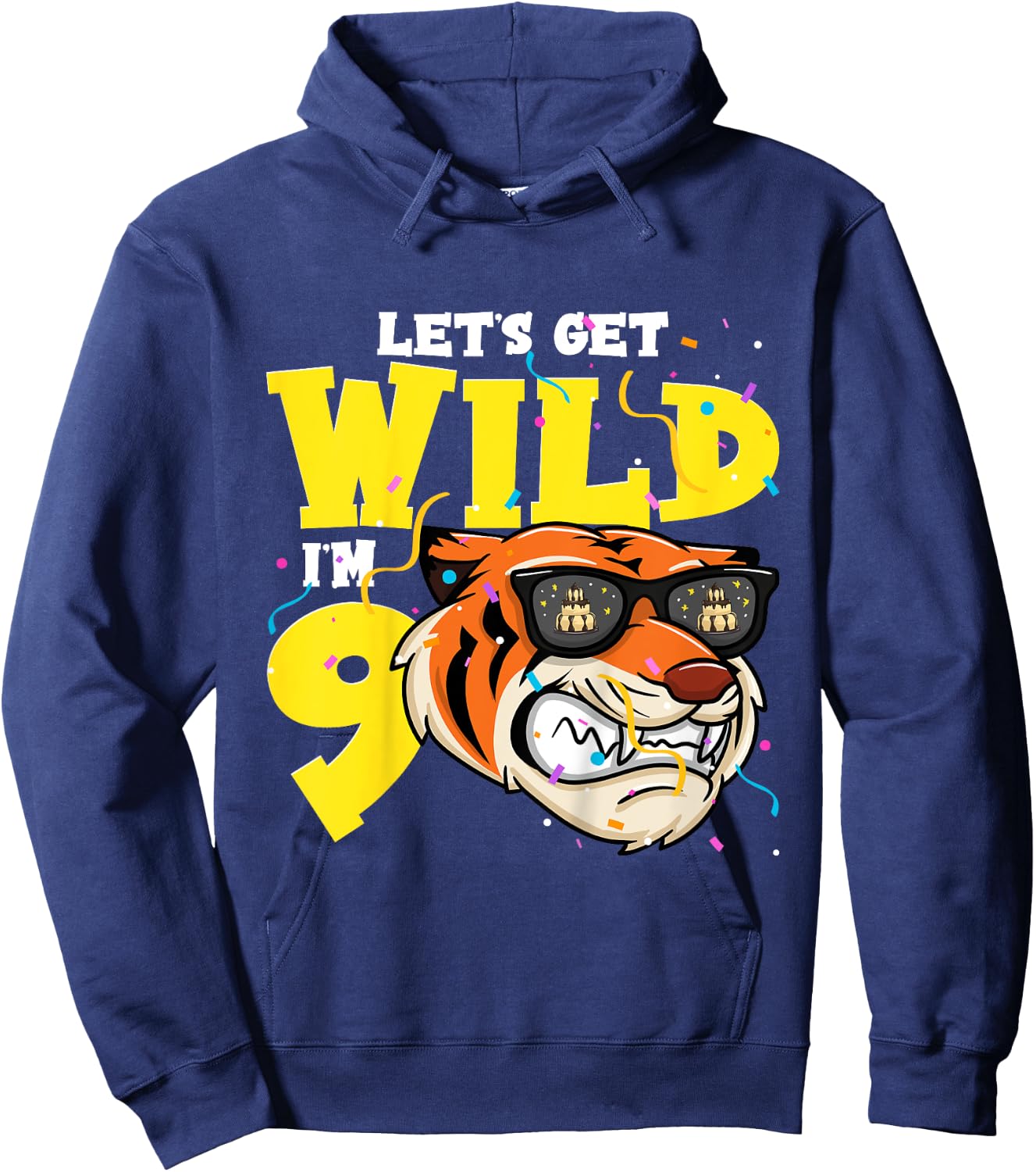 Kids 9th Birthday Tiger Lets Get Wild 9 Year Old Boy Girl Hoodie - Hoodie | Navy