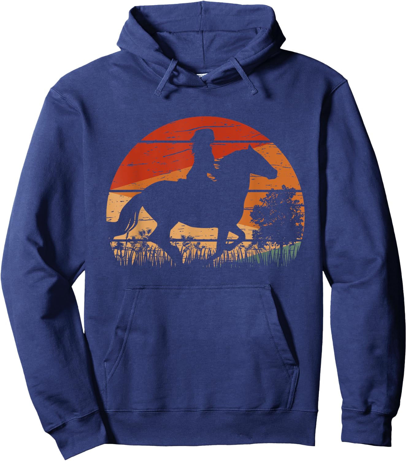 Girl Horse Riding Retro Style Vintage Cowgirl Rodeo Ranch Hoodie - Hoodie | Navy
