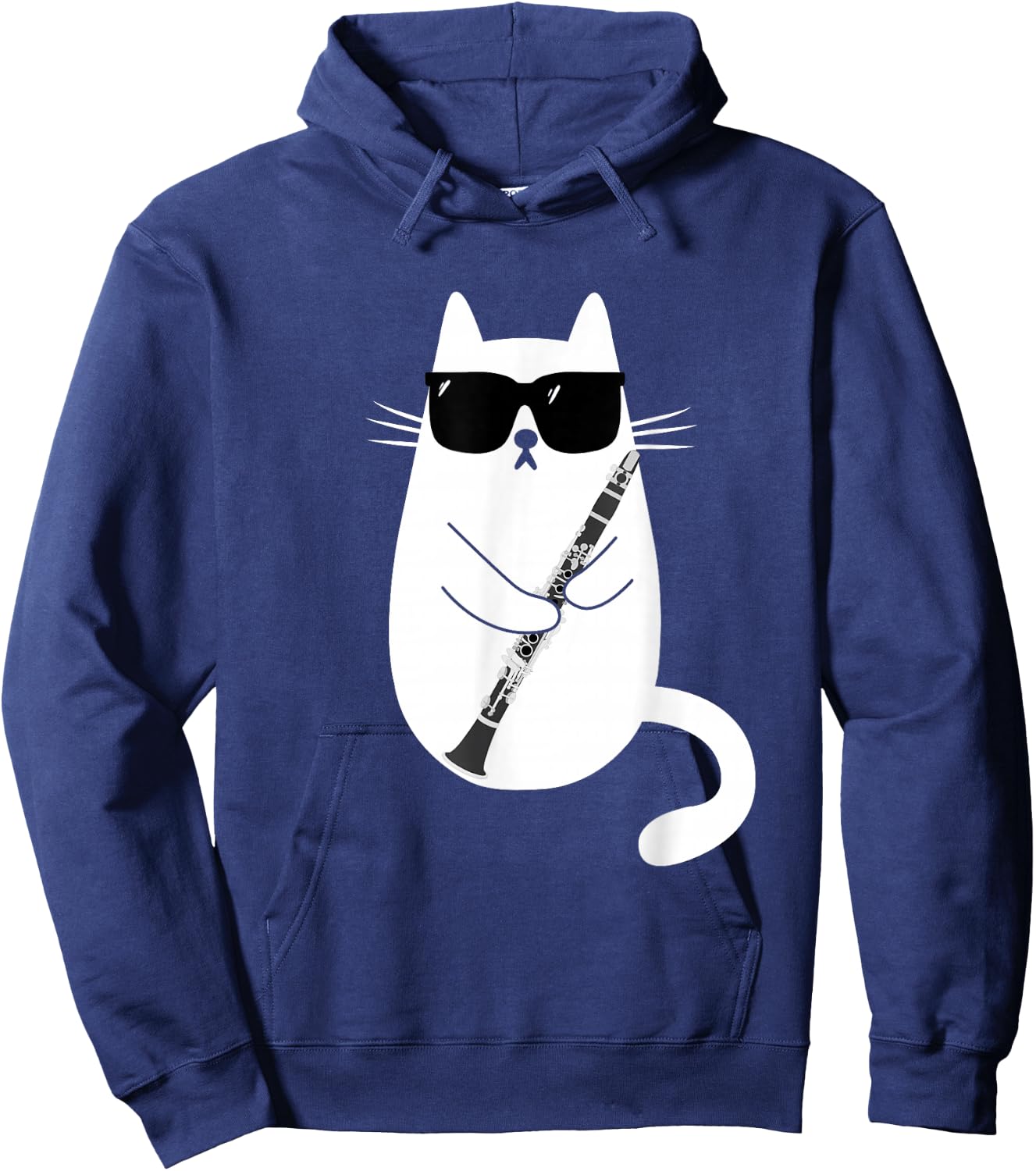 Funny Cat Wearing Sunglasses Playing Clarinet Musician Hoodie - Hoodie | Navy