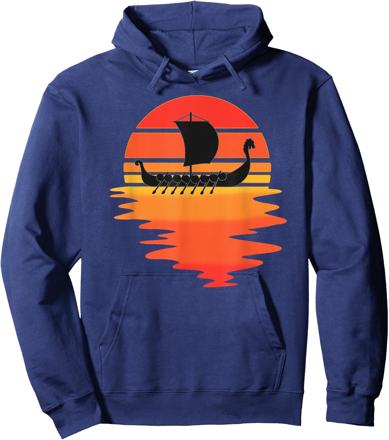 Retro Viking Ship - Cool Water Sunset Ancient Norse Hoodie - Hoodie | Navy