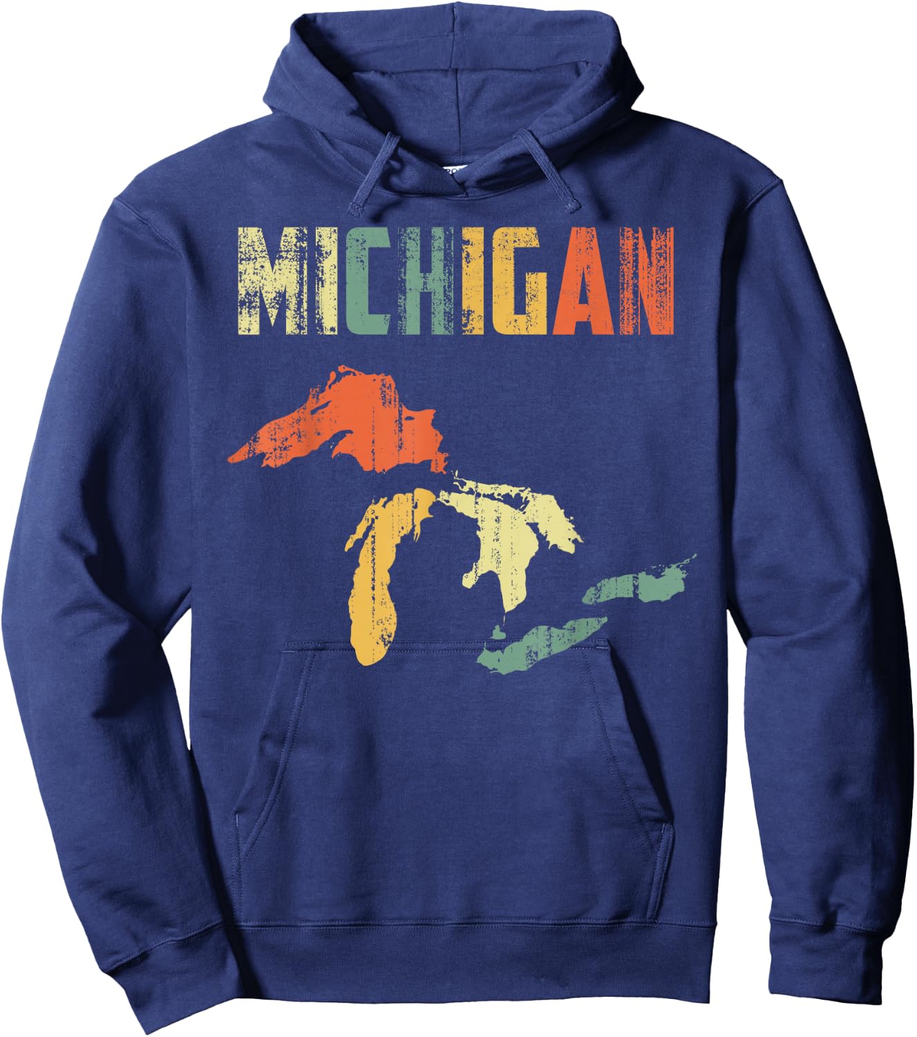 The Great Lakes Largest Water Retro Color Michigan MI Pride Small Hoodie - Hoodie | Navy