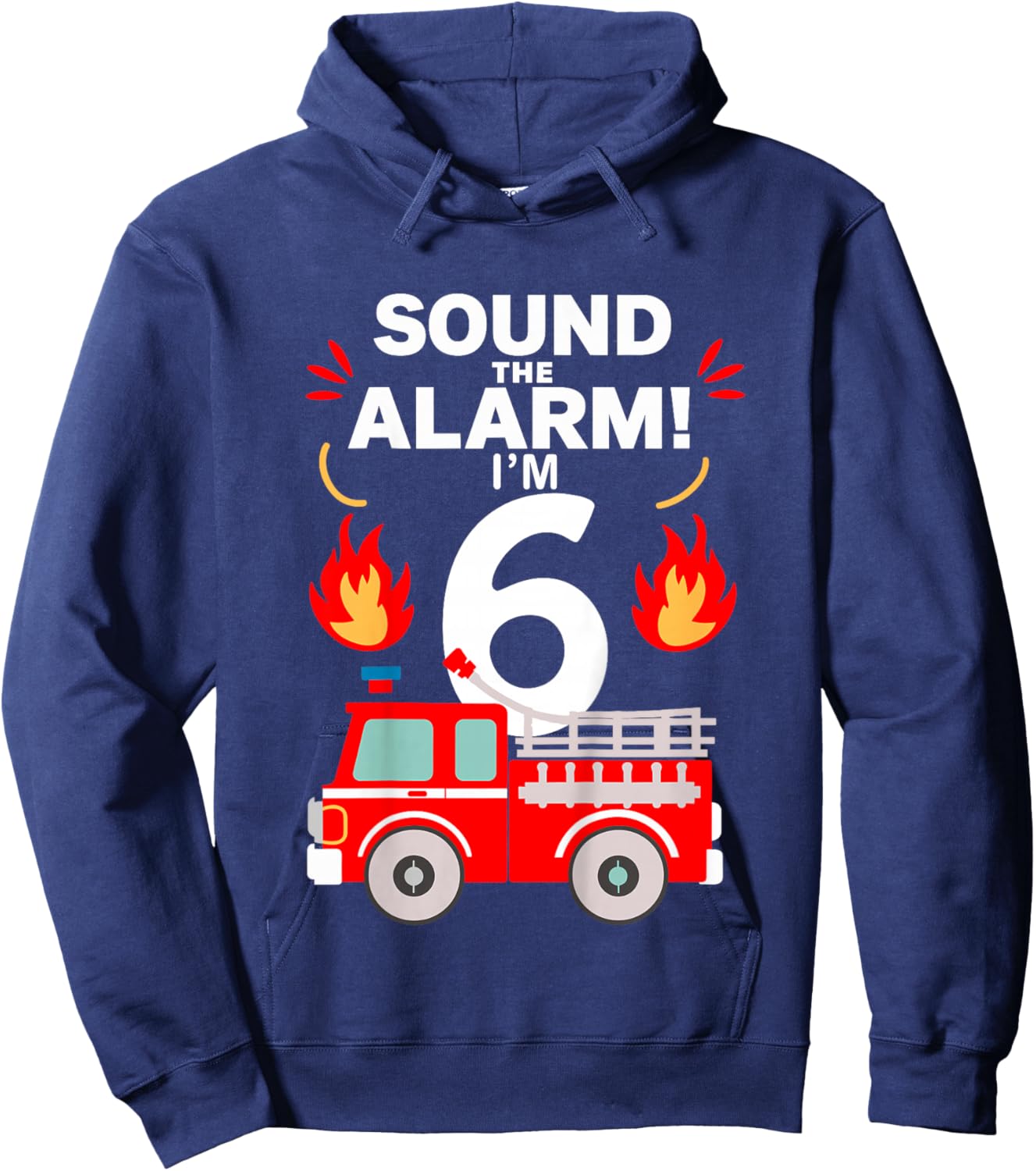 Kids 6th Birthday Fire Truck 6 Year Old Birthday Boy Firefighter Hoodie - Hoodie | Navy