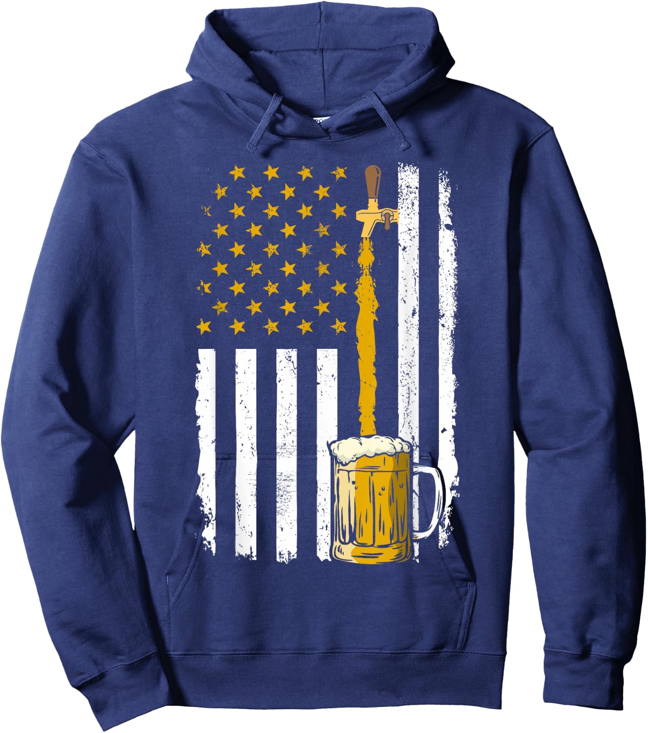 Pouring Beer American Flag Vintage 4th of July Craft Brewery Men Hoodie - Hoodie | Navy
