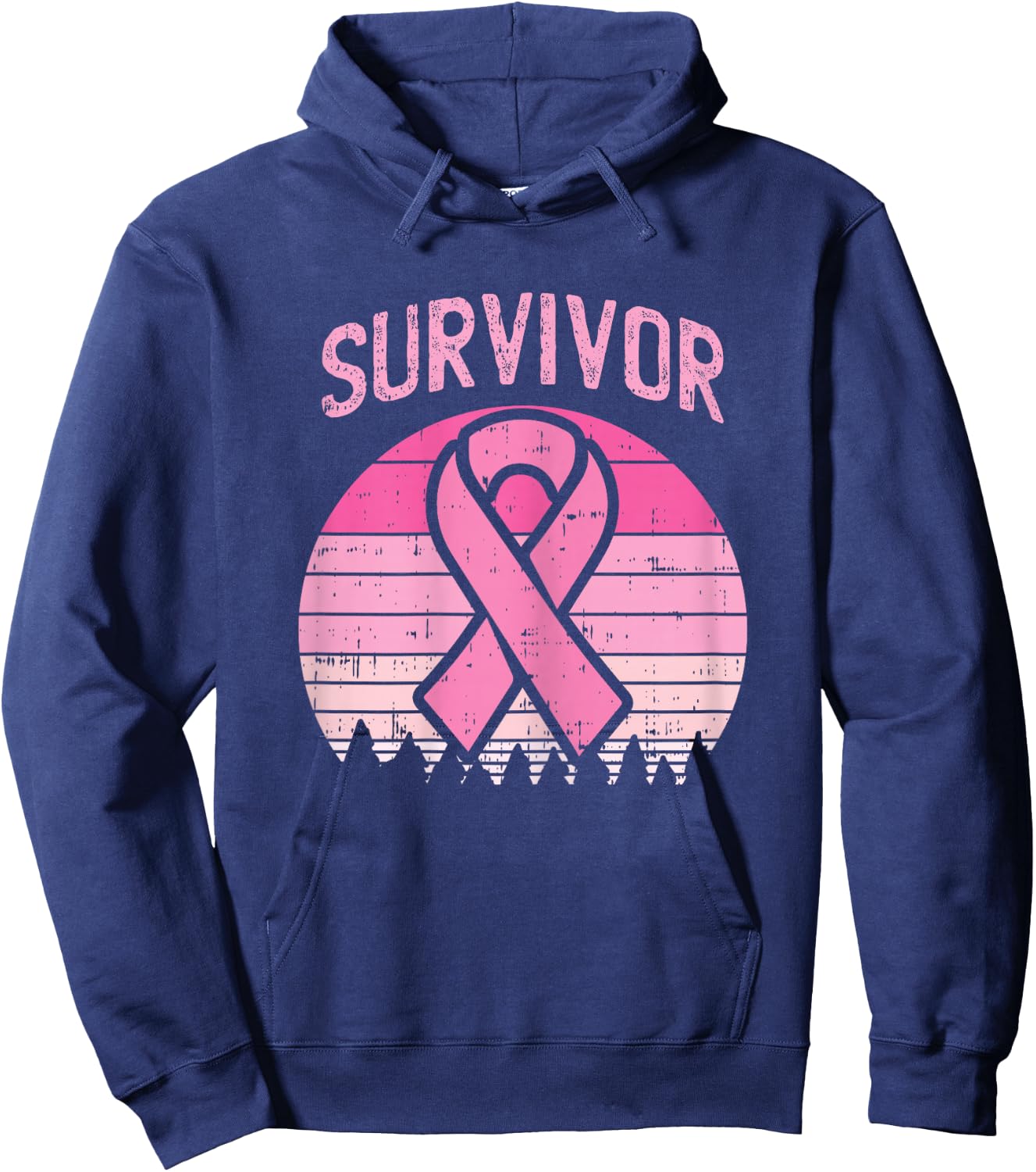 Survivor Retro Breast Cancer Pink Ribbon Awareness Women Hoodie - Hoodie | Navy