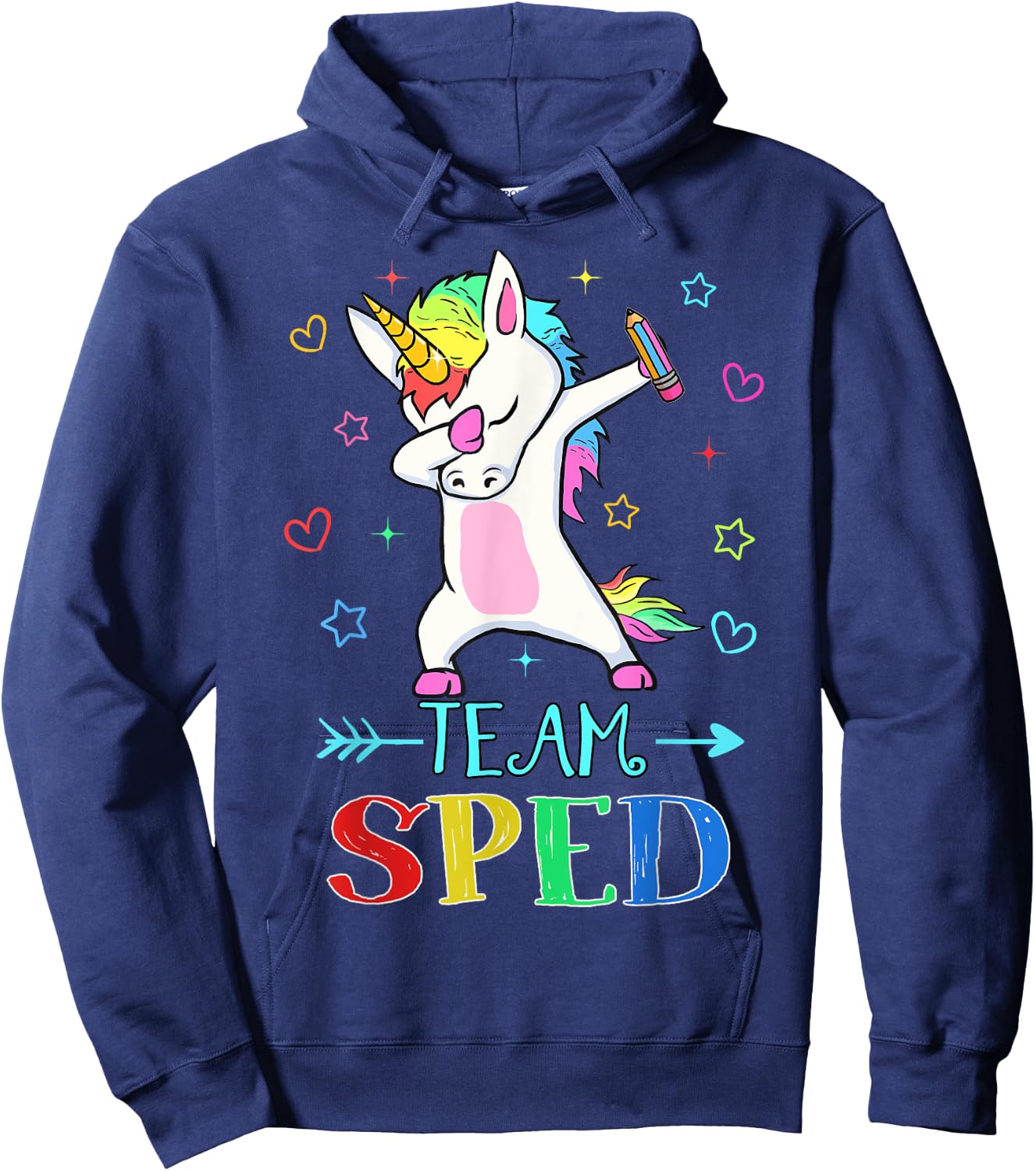 Team Sped Dabbing Unicorn Funny Back To School Gift Hoodie - Hoodie | Navy
