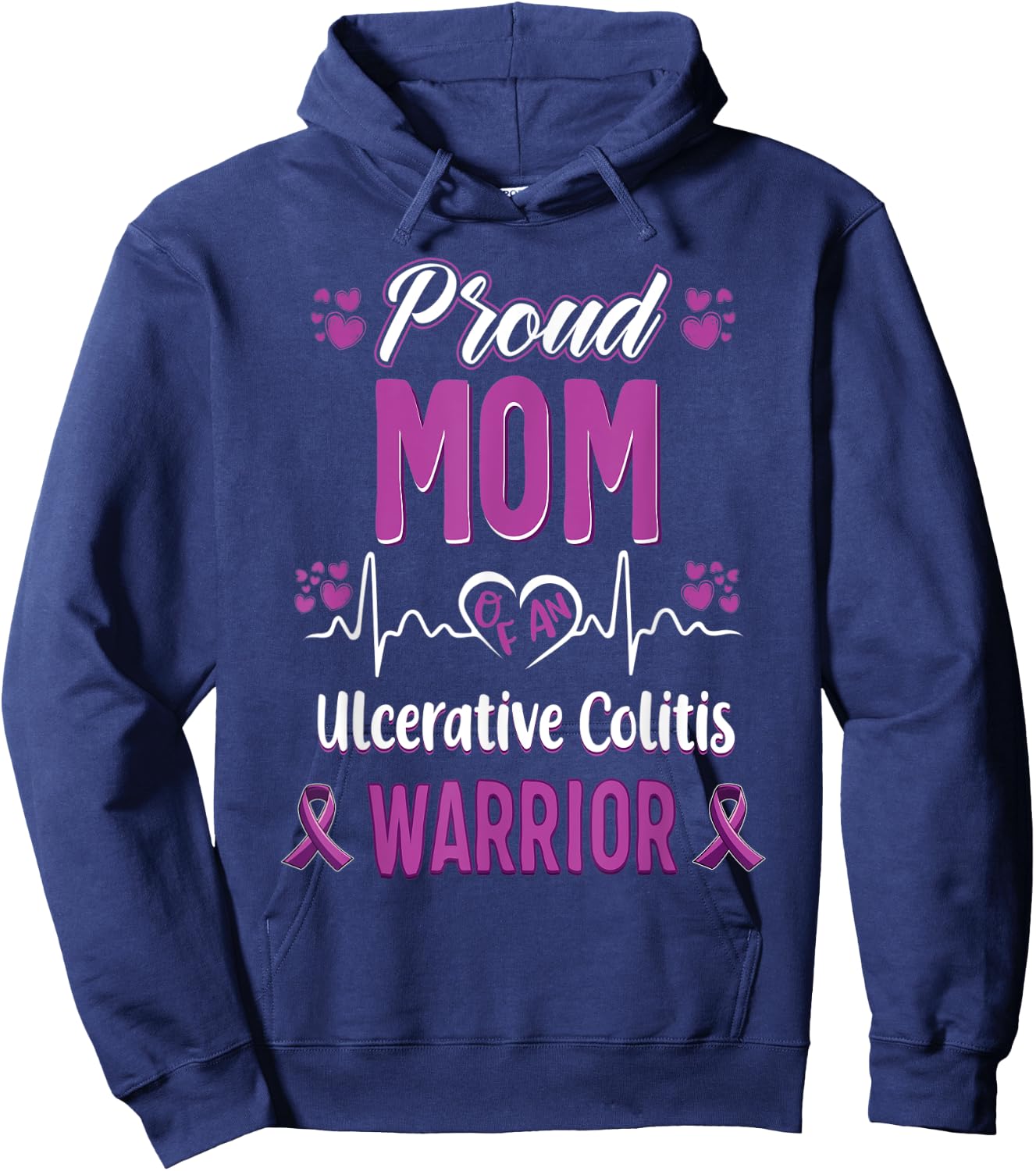 proud Mom ulcerative colitis warrior awareness ribbon Hoodie - Hoodie | Navy