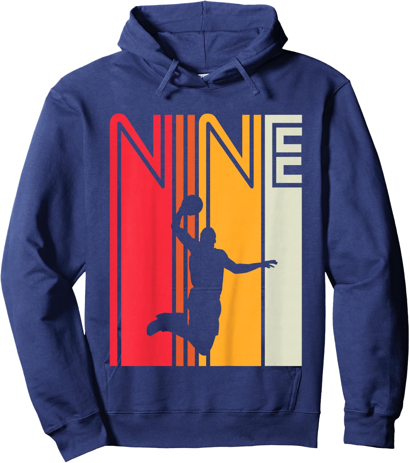 9th Birthday Basketball Lover 9 Years Old Retro Hoodie - Hoodie | Navy