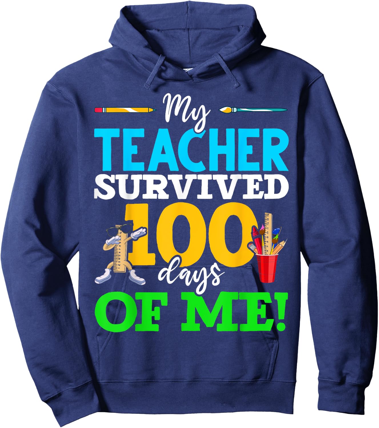 My Teacher Survived 100 Days of Me Dab 100 Days of School Women Kids Hoodie - Hoodie | Navy