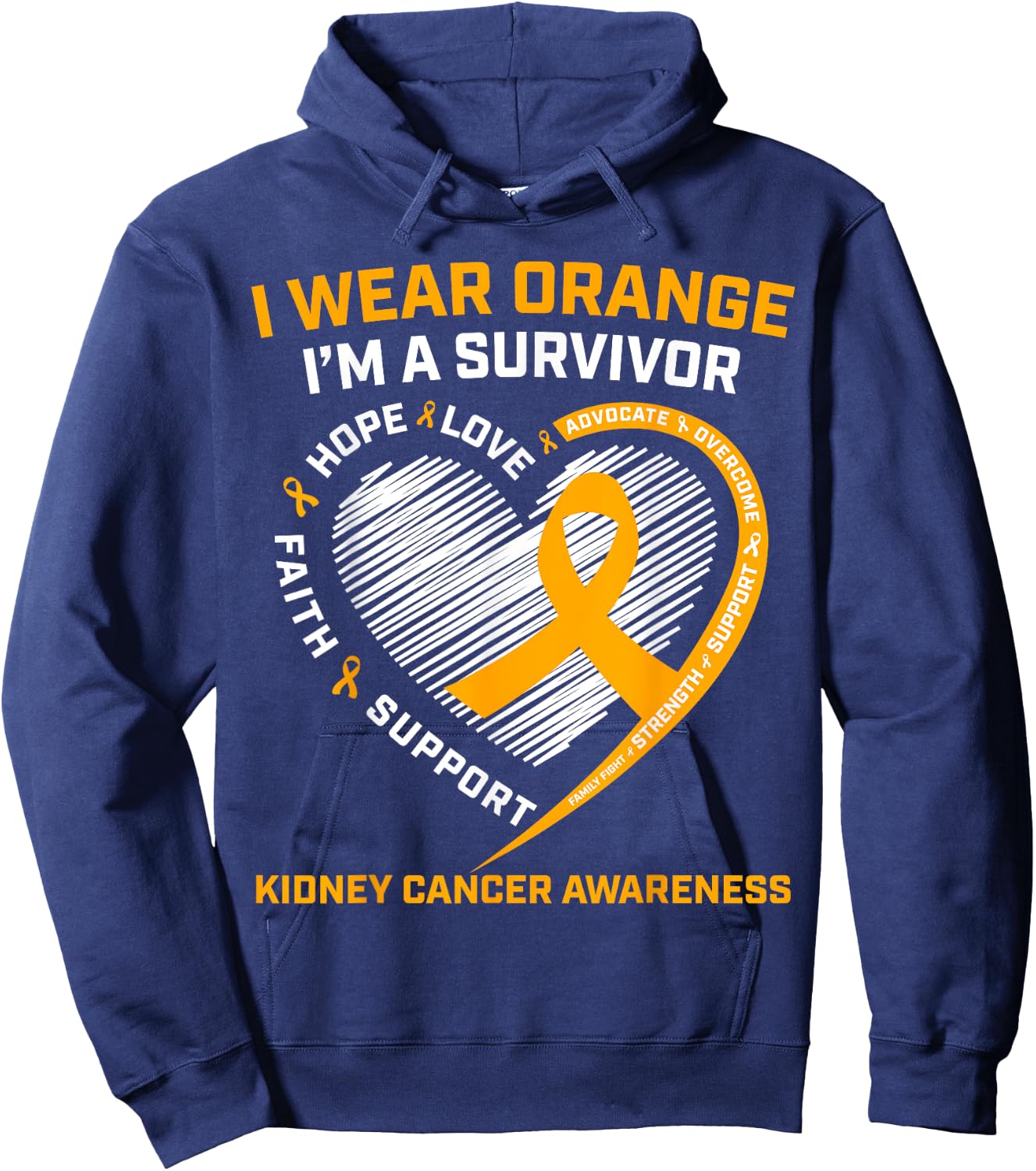 In March We Wear Orange Kidney Cancer Survivor Gifts Graphic Hoodie - Hoodie | Navy