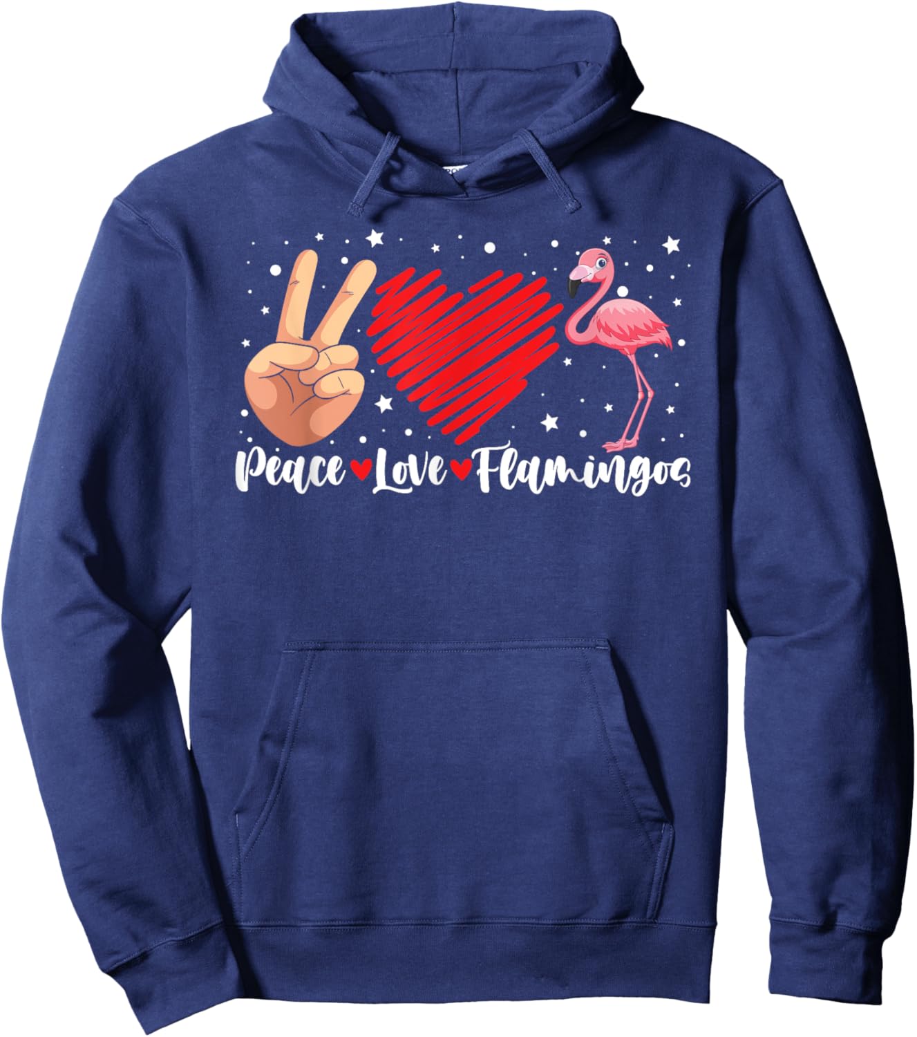 Peace Love Flamingo Hand Sign Heart Flamingo Lovers Hoodie - Hoodie | Navy