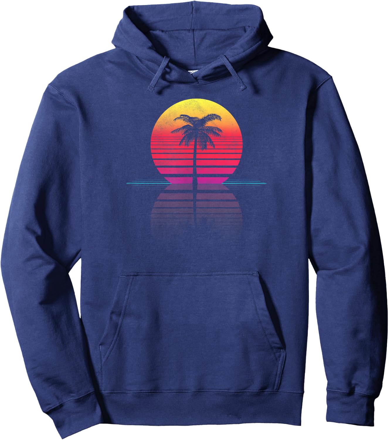 Vintage 80s 90s Retro Surf Outrun Sun Synthwave Palm Tree Hoodie - Hoodie | Navy