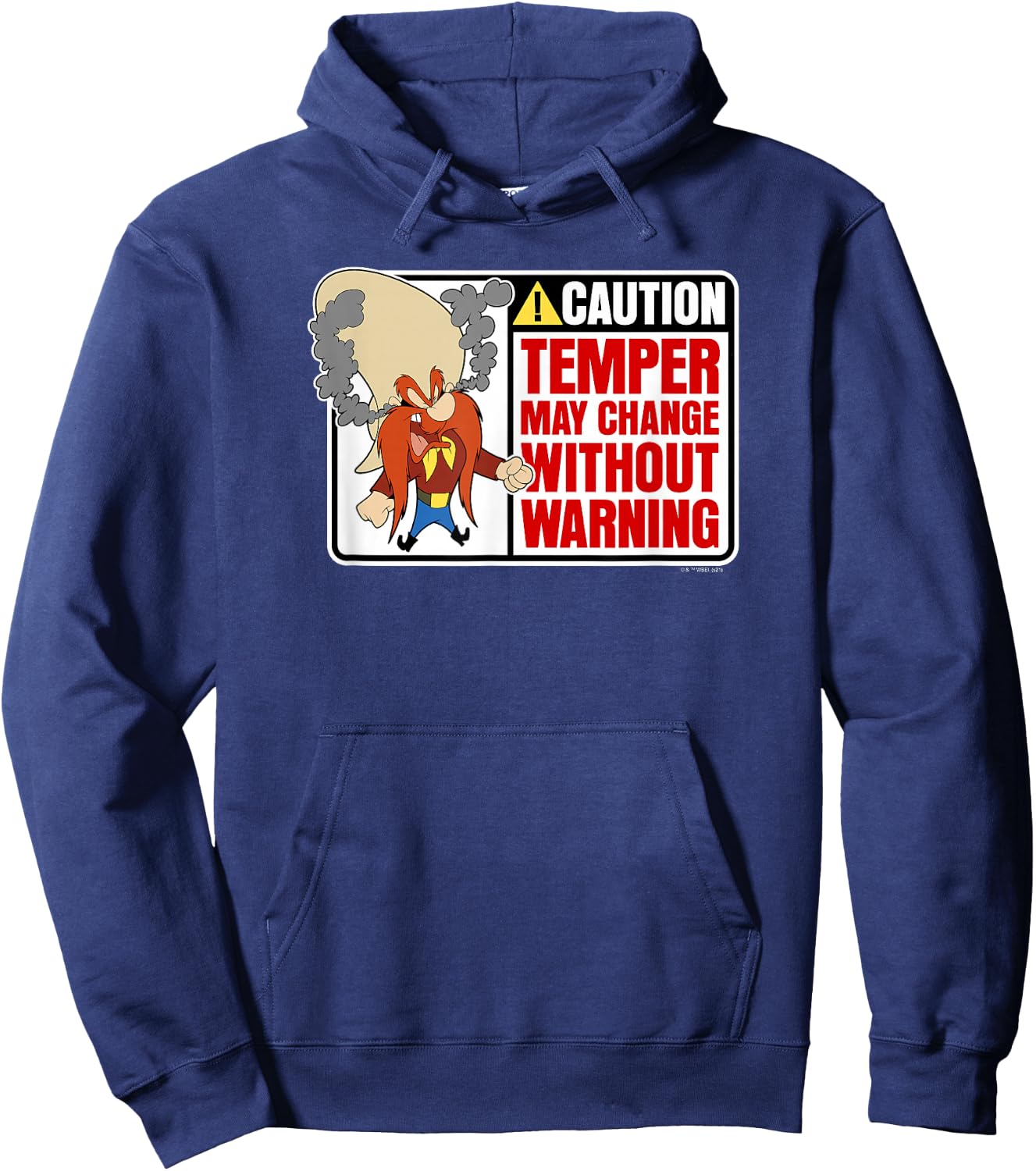 Looney Tunes Yosemite Sam Caution Temper May Change Sign Hoodie - Hoodie | Navy