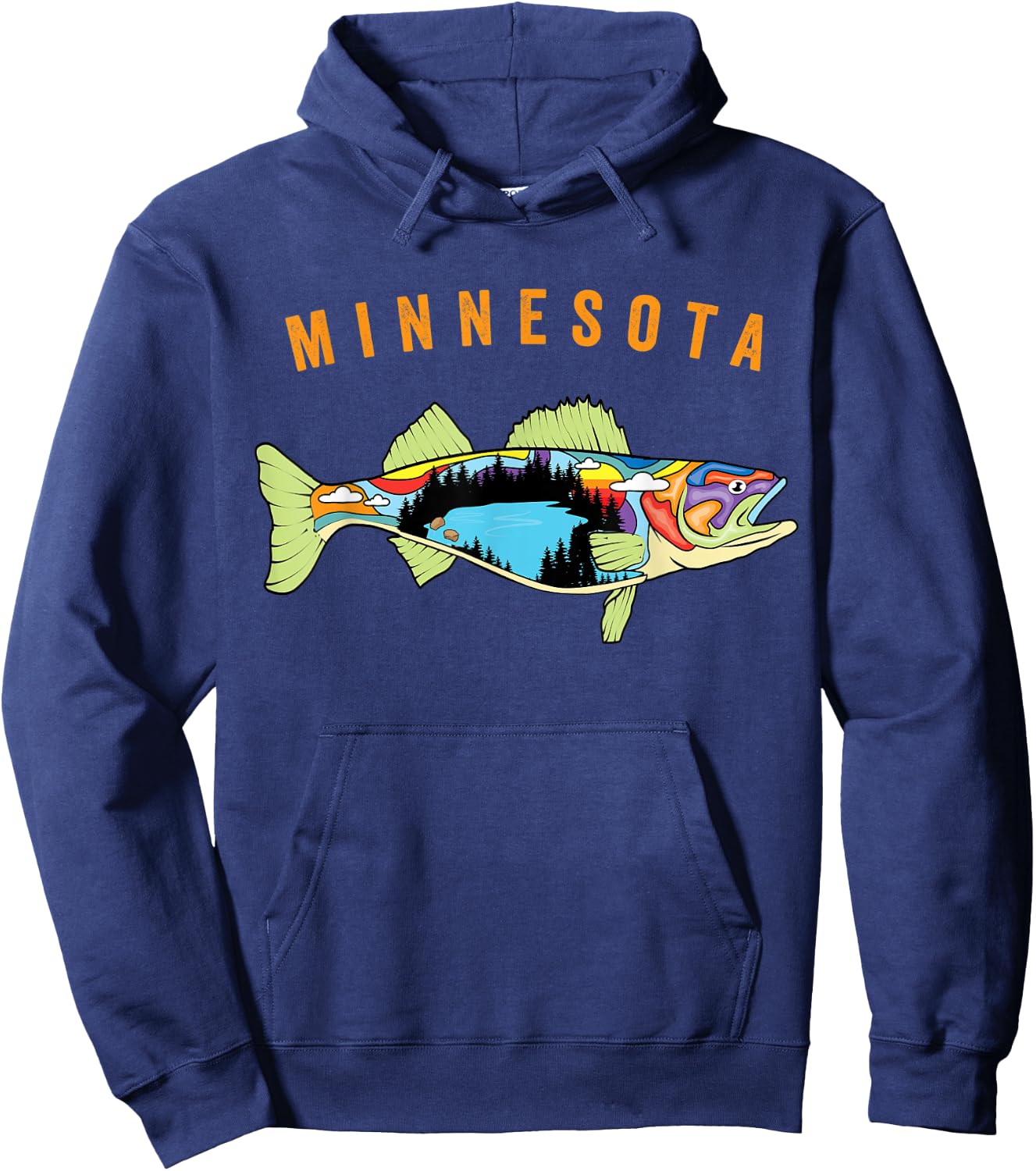 Unique Artistic Minnesota Walleye Fish Fisherman Gift Hoodie - Hoodie | Navy