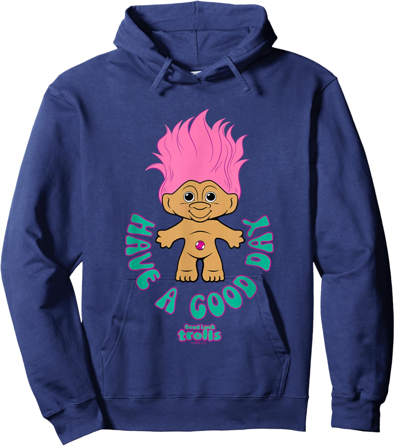Good Luck Trolls Have A Good Day Cute Pink Troll Chest Logo Hoodie - Hoodie | Navy