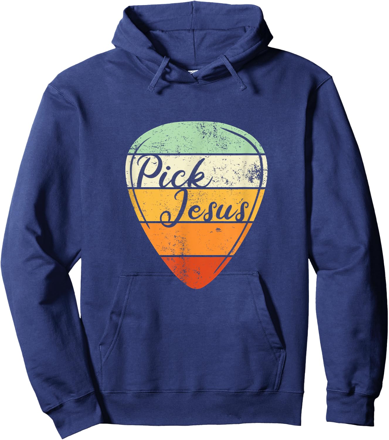 Pick Jesus - Christian Musician Vintage Guitar Pick Hoodie - Hoodie | Navy