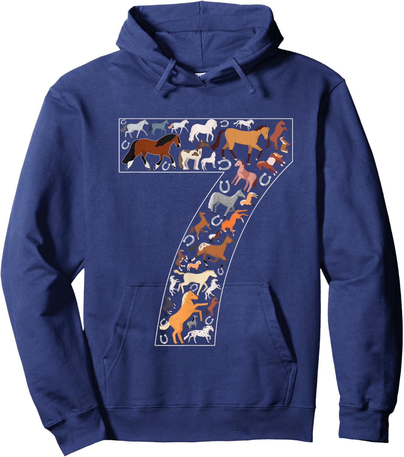 7th Birthday Horse Lover Theme 7 Year Old Party Hoodie - Hoodie | Navy
