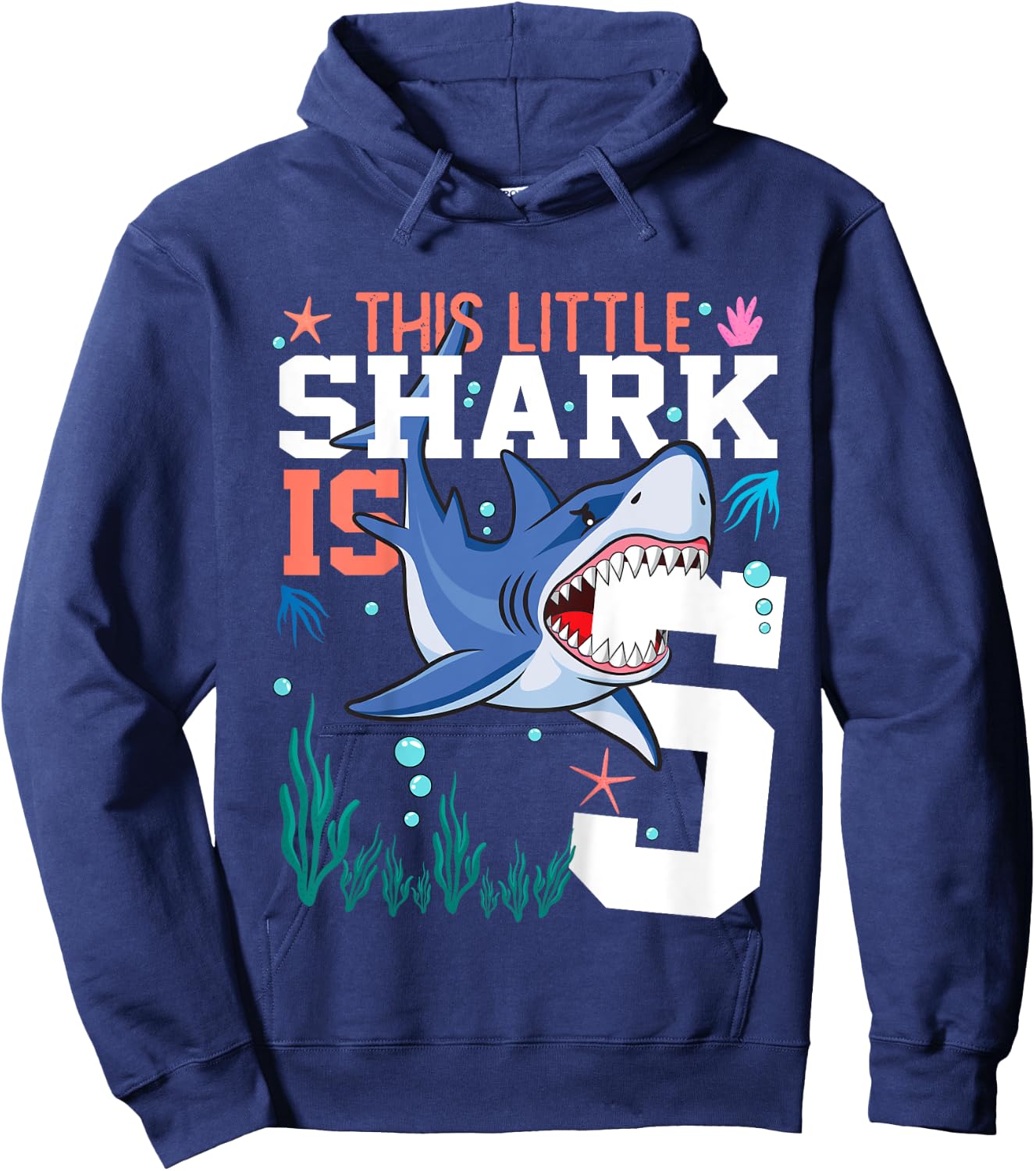 Turning 5 Year Old Birthday Gift Boy Shark 5th Bday Girl Hoodie - Hoodie | Navy
