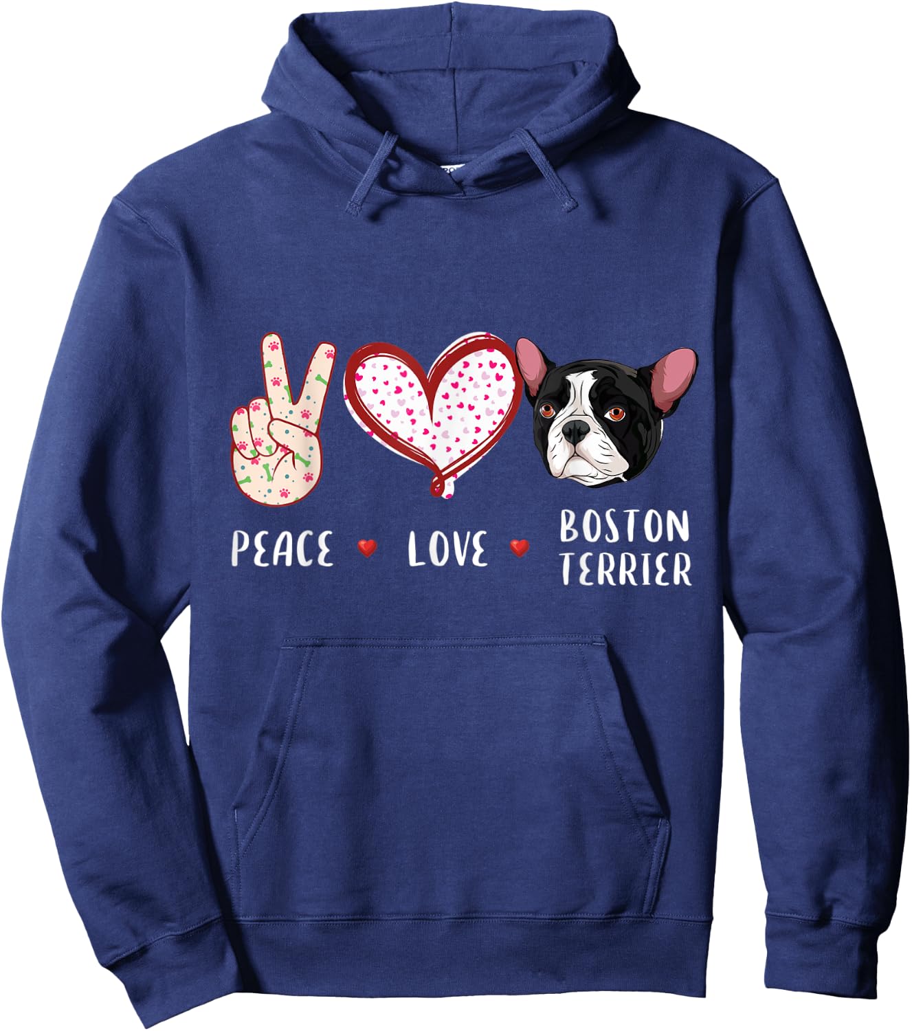 peace love Boston Terrier gift women kids Boston dog Hoodie - Hoodie | Navy