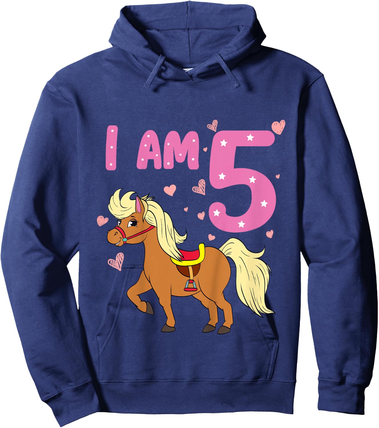 Pony Girl 5th Birthday Horse 5 Years Old Girls Pony Birthday Hoodie - Hoodie | Navy