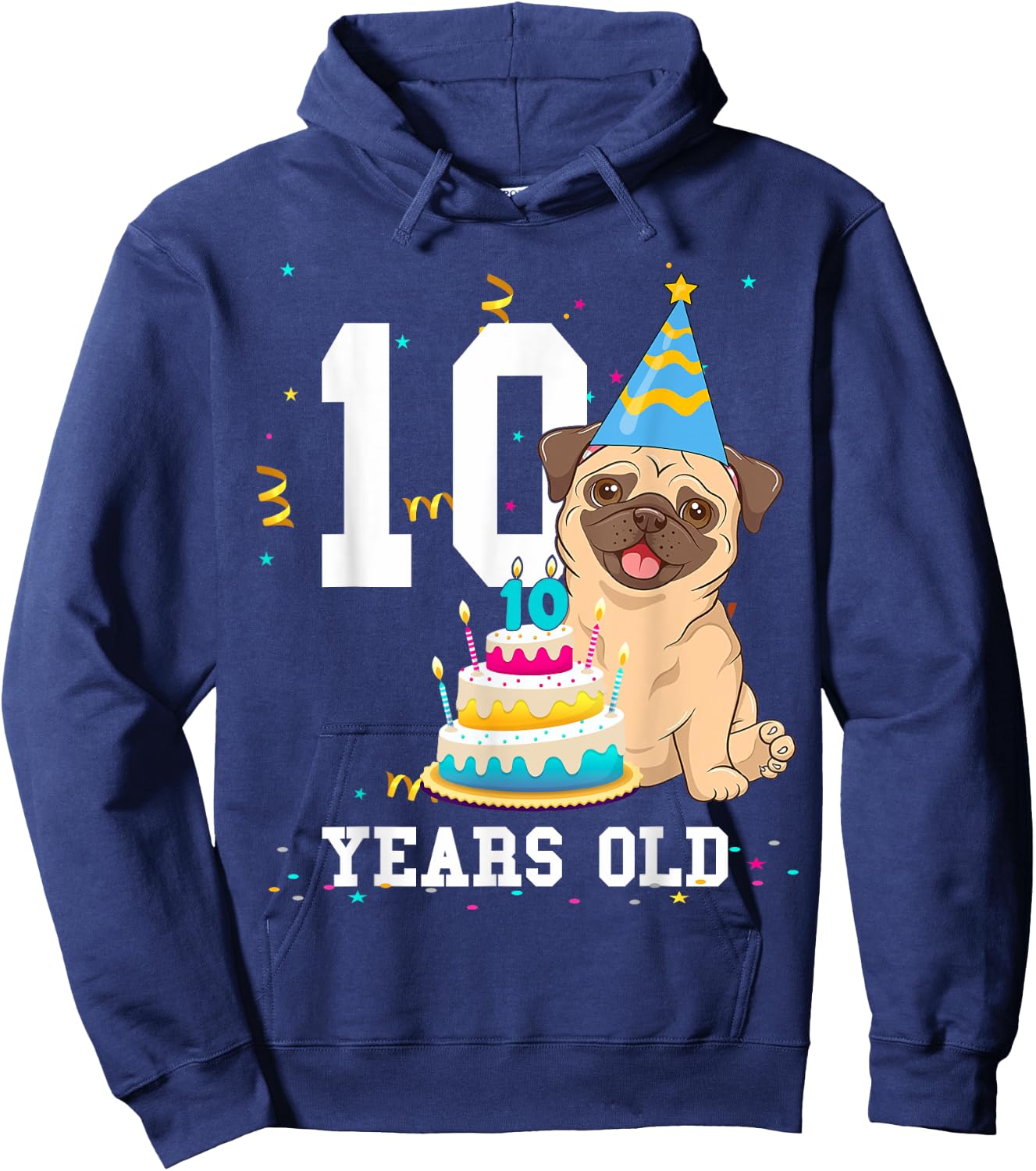 10 Years Old Birthday Pug Dog Lover Party Kids Boys Girls Hoodie - Hoodie | Navy