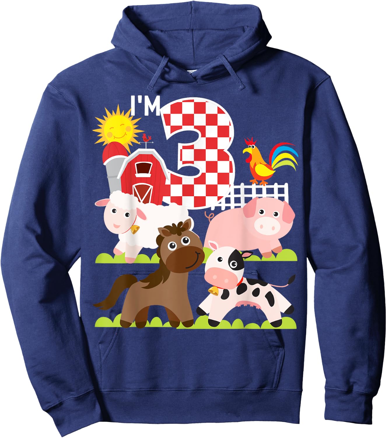Farm Animals Barnyard 3rd Birthday I'm 3 Year Old Toddler Hoodie - Hoodie | Navy