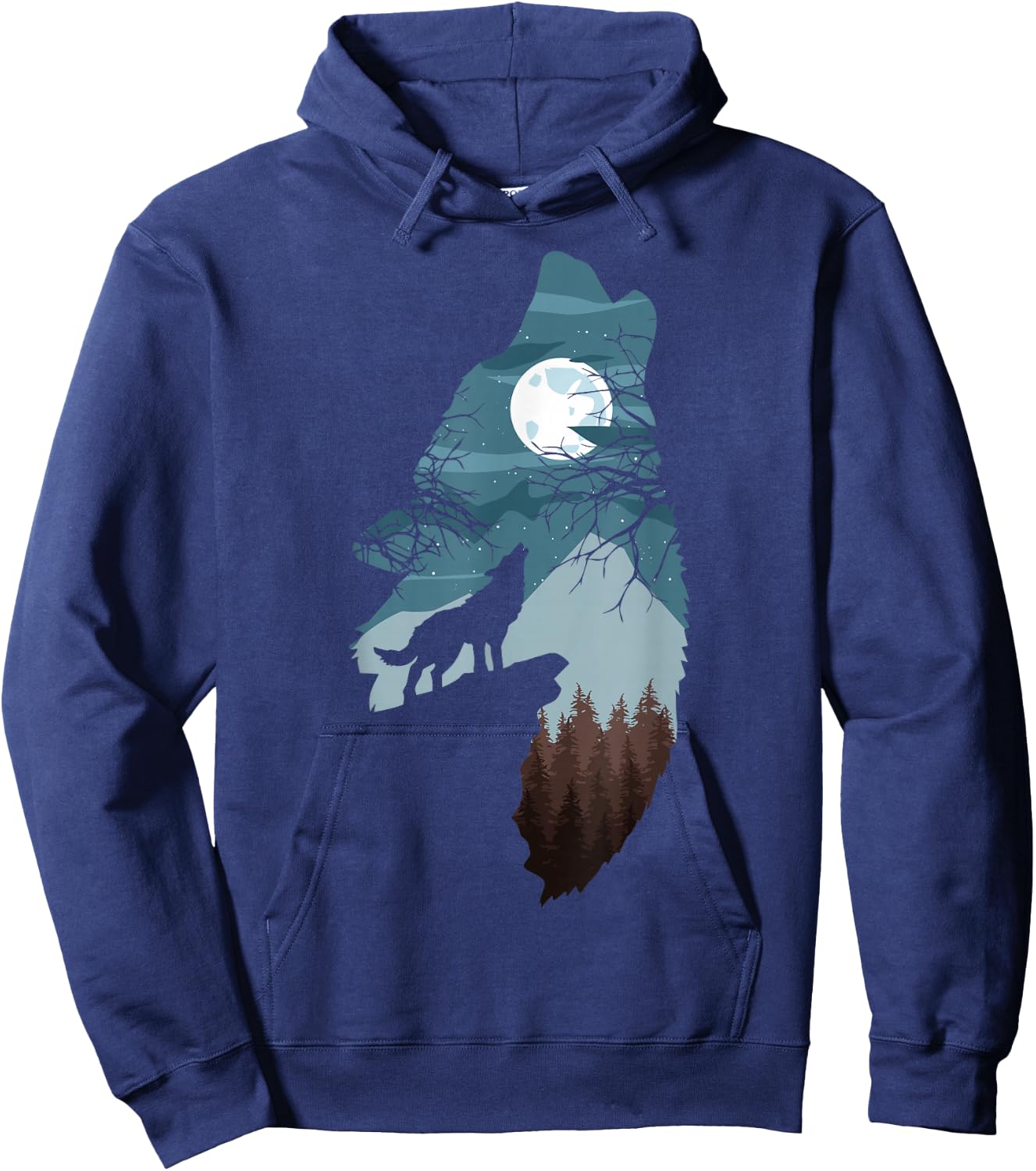 Forest with Full-Moon and Cliff of Silhouette Howling Wolf Hoodie - Hoodie | Navy