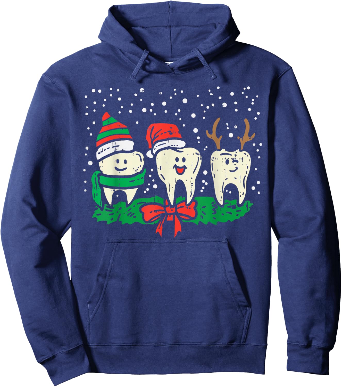 Dental Cute Christmas Teeth Reindeer Santa Snow Dentist Gift Hoodie - Hoodie | Navy