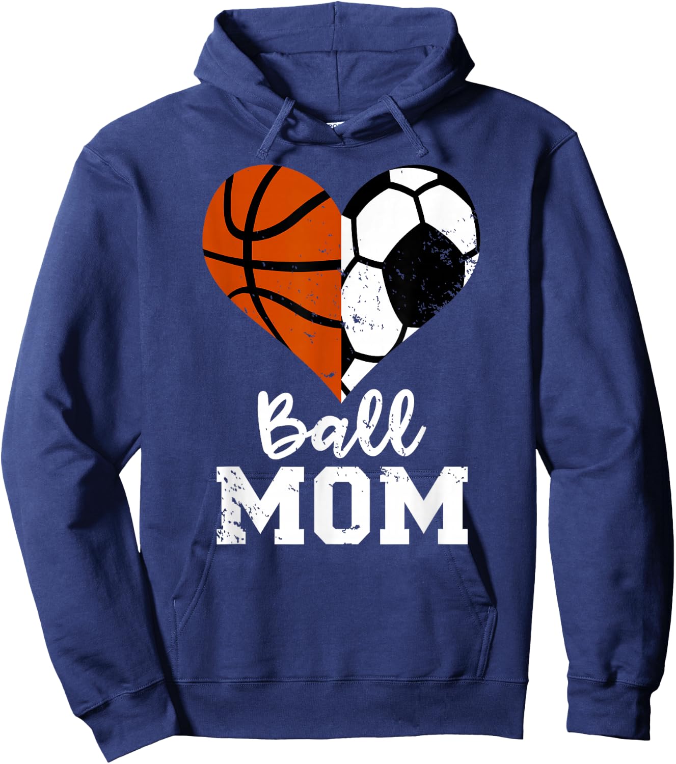 Ball Mom Heart Funny Soccer Basketball Mom Hoodie - Hoodie | Navy