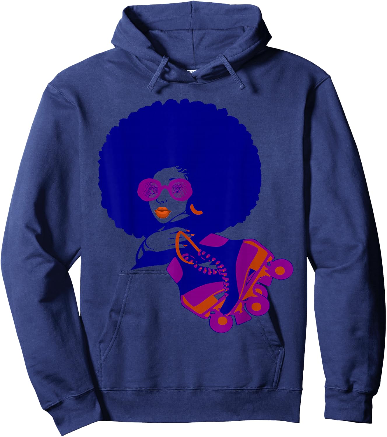 70's Afro Woman Roller Skates Teens and Women Hoodie - Hoodie | Navy