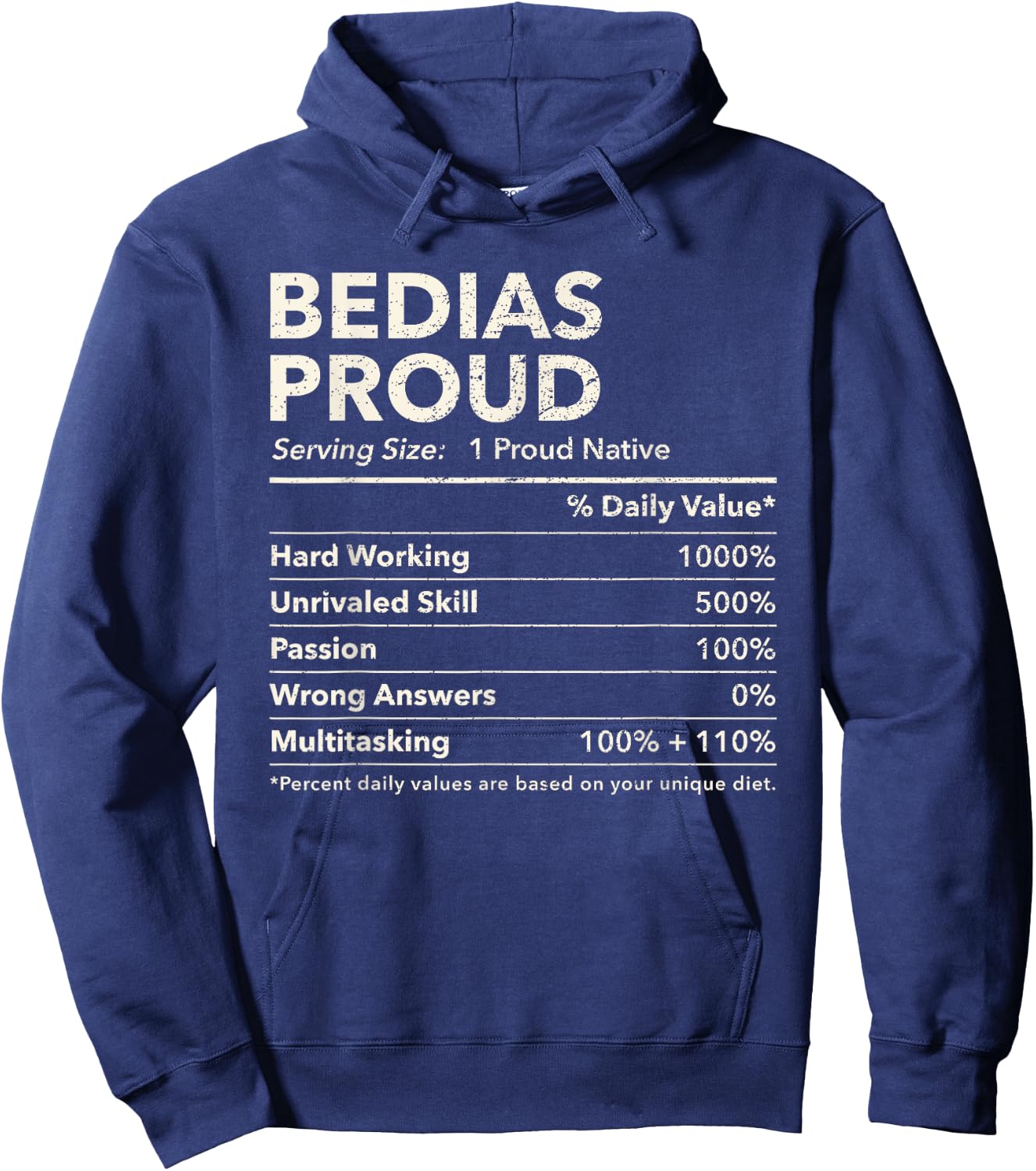 Bedias, Texas Proud Nutrition Facts Hoodie - Hoodie | Navy