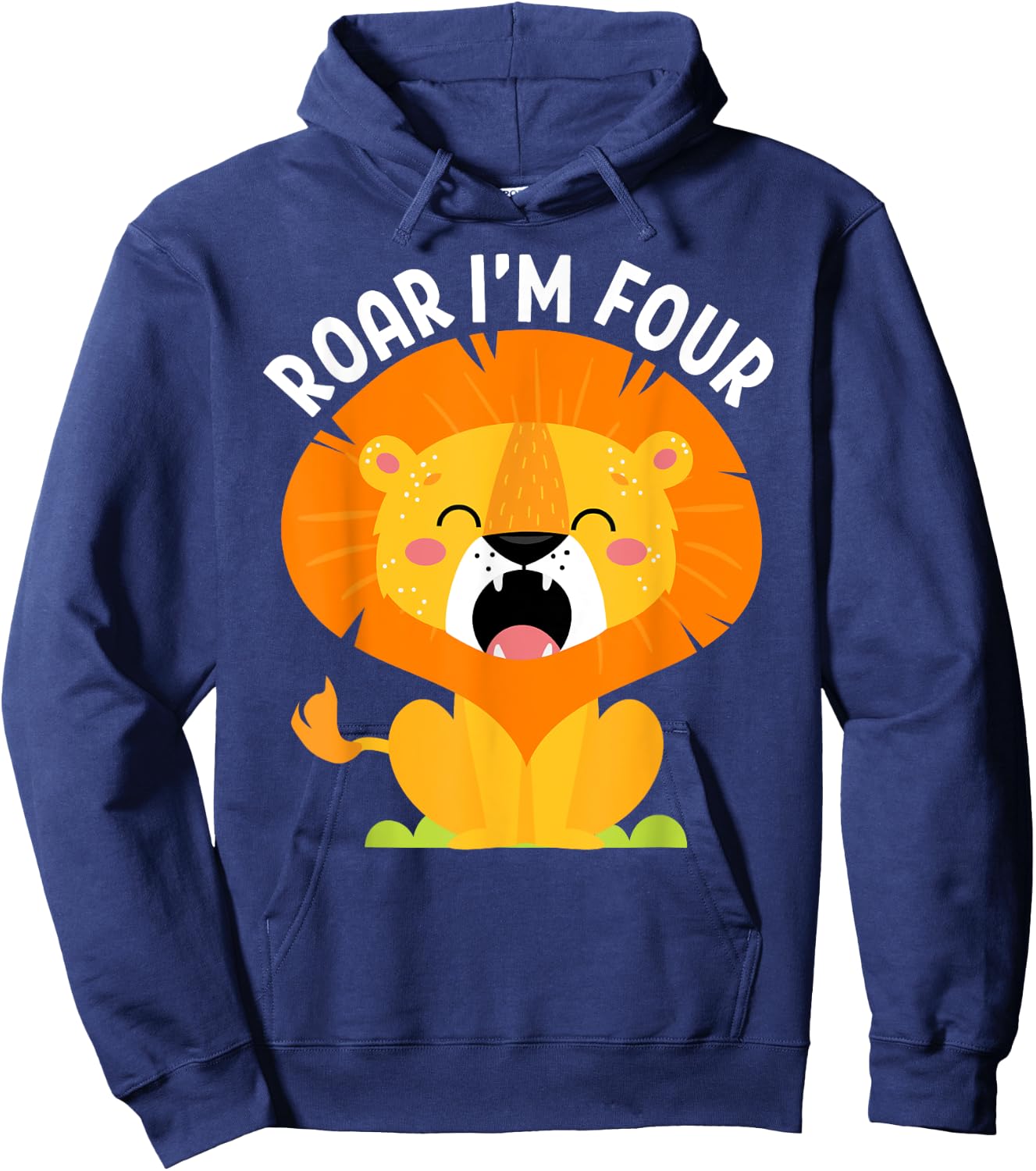 Roar I'm 4 4th Birthday Roaring Lion Safari Jungle Animal Hoodie - Hoodie | Navy