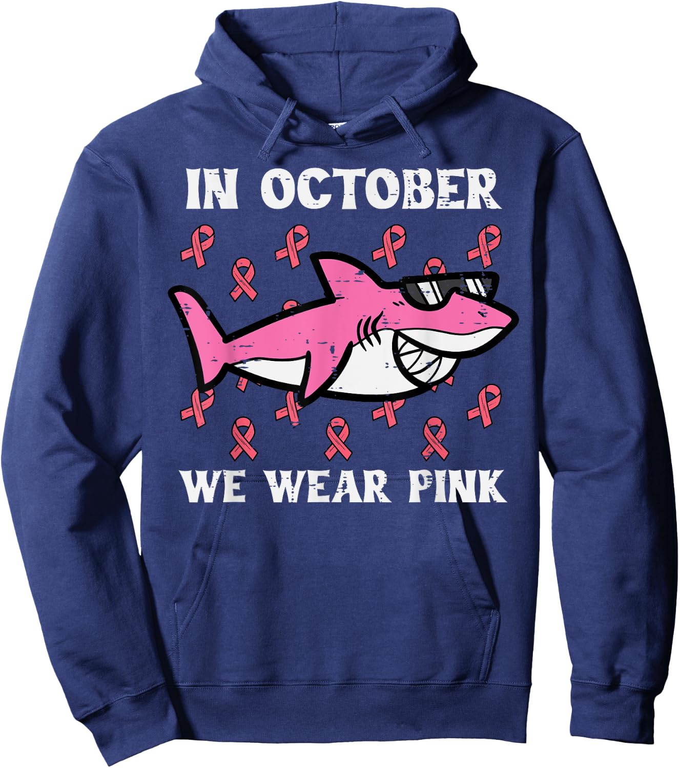 October We Wear Pink Shark Breast Cancer Awareness Boys Kids Hoodie - Hoodie | Navy