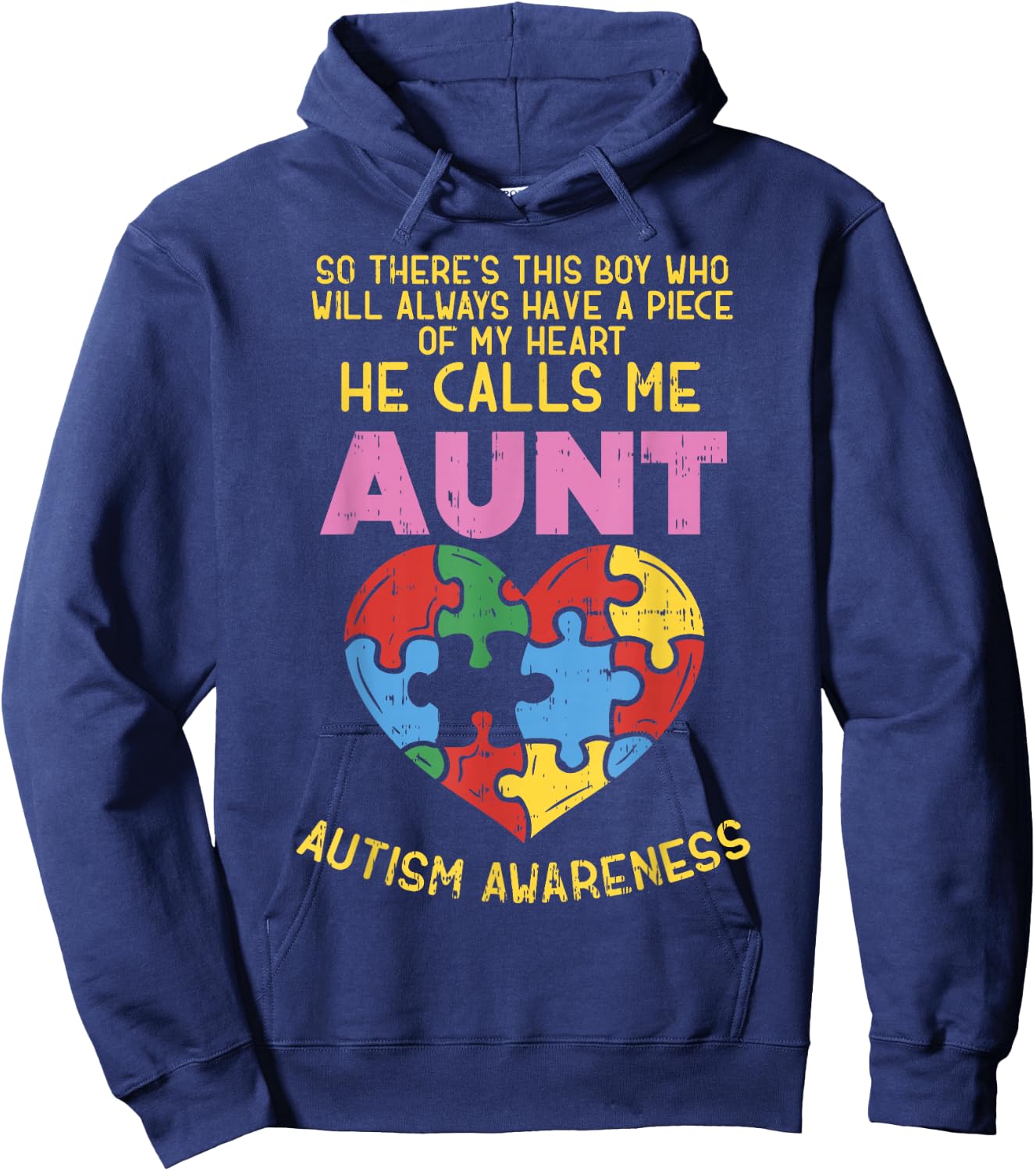 Autism Awareness Aunt Shirt Boy Piece of My Heart Auntie Hoodie - Hoodie | Navy