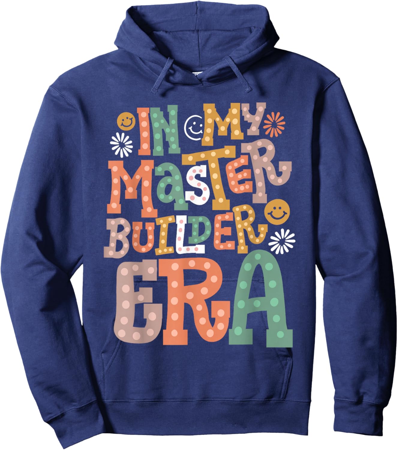 In My Master Builder Era Retro Groovy Building Blocks Kids Hoodie - Hoodie | Navy