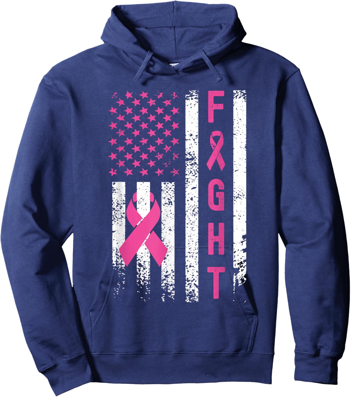 Fight Breast Survivor American Flag Breast Cancer Awareness Hoodie - Hoodie | Navy