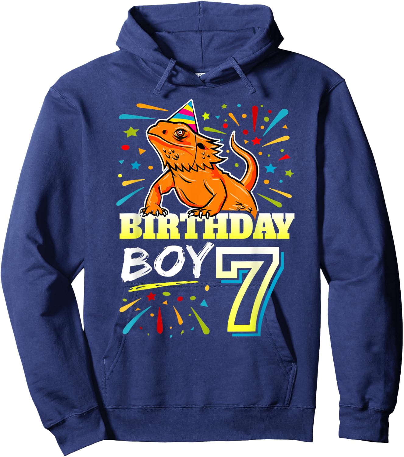 Bearded Dragon Lizard Kids 7th Birthday - 7 Year Old Boy Hoodie - Hoodie | Navy
