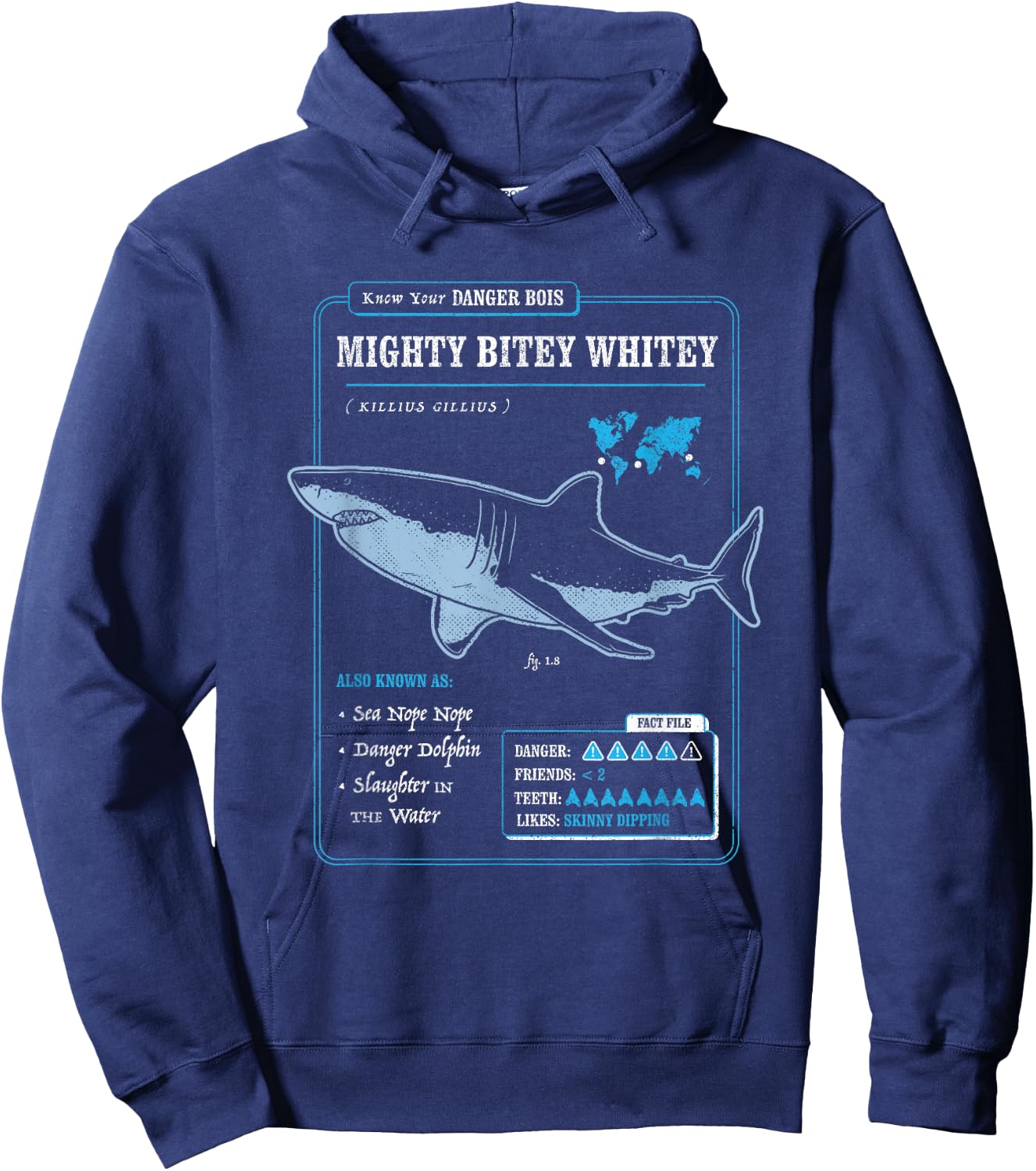 Know Your Mighty Bitey Whitey (AKA Great White Shark) Hoodie - Hoodie | Navy